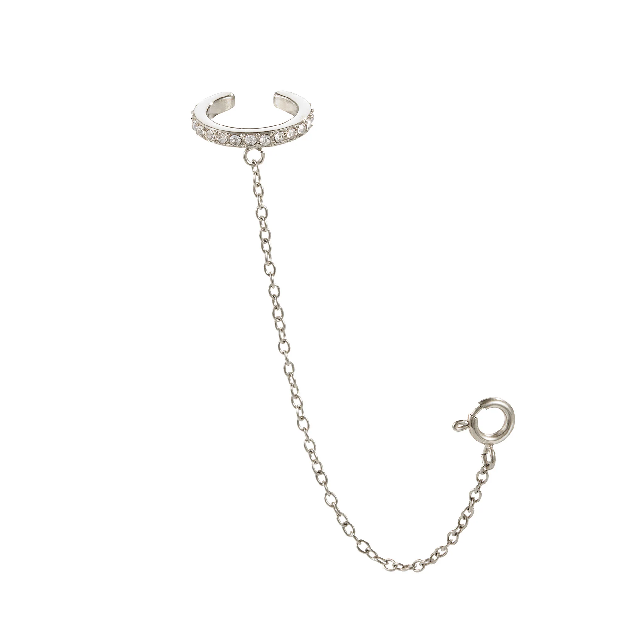 Kitty Silver Crystal Dainty Cuff & Ear Chain