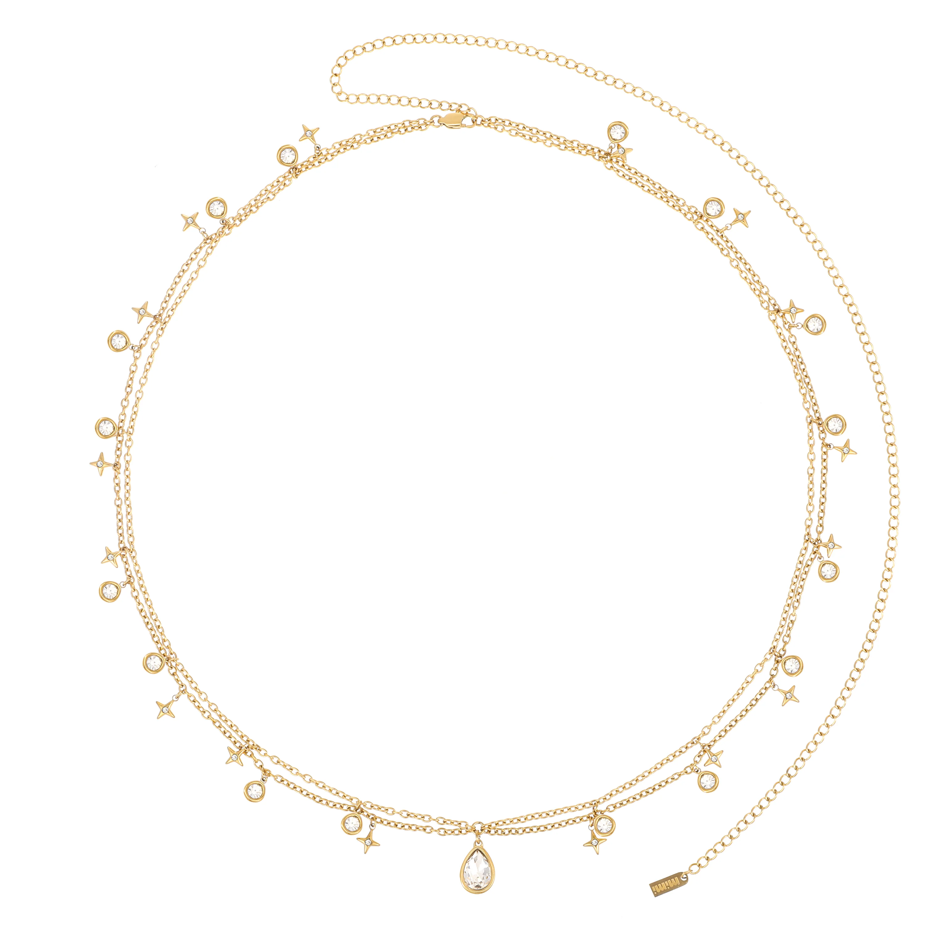 Lara Gold Crystal Double Star Stacking Belly Chain