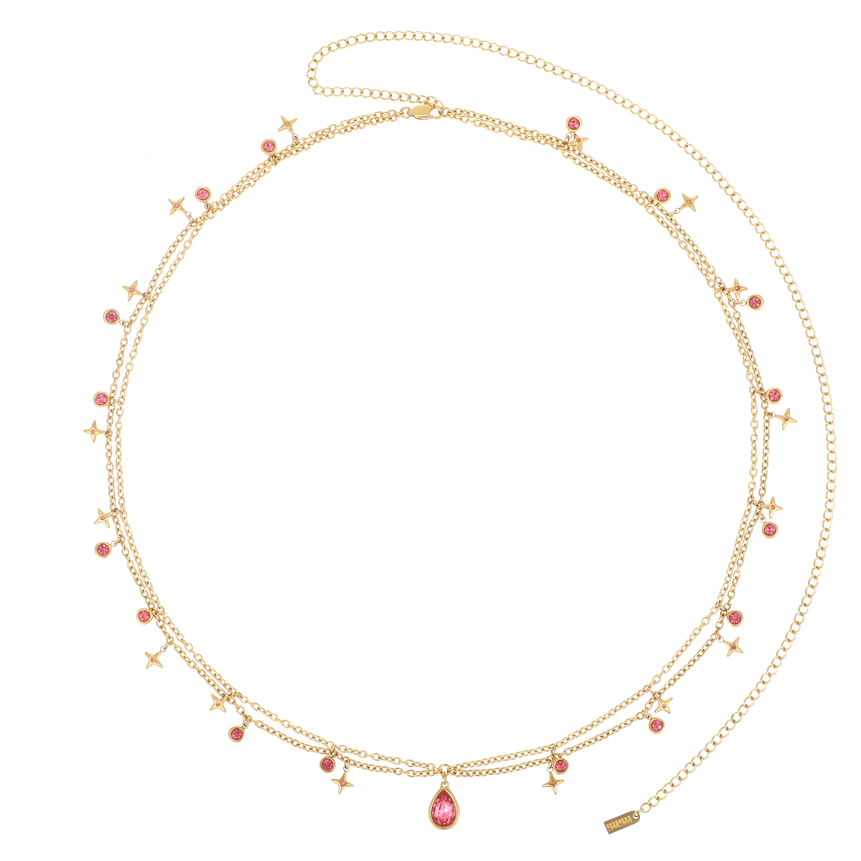 Lara Gold Pink Double Star Stacking Belly Chain
