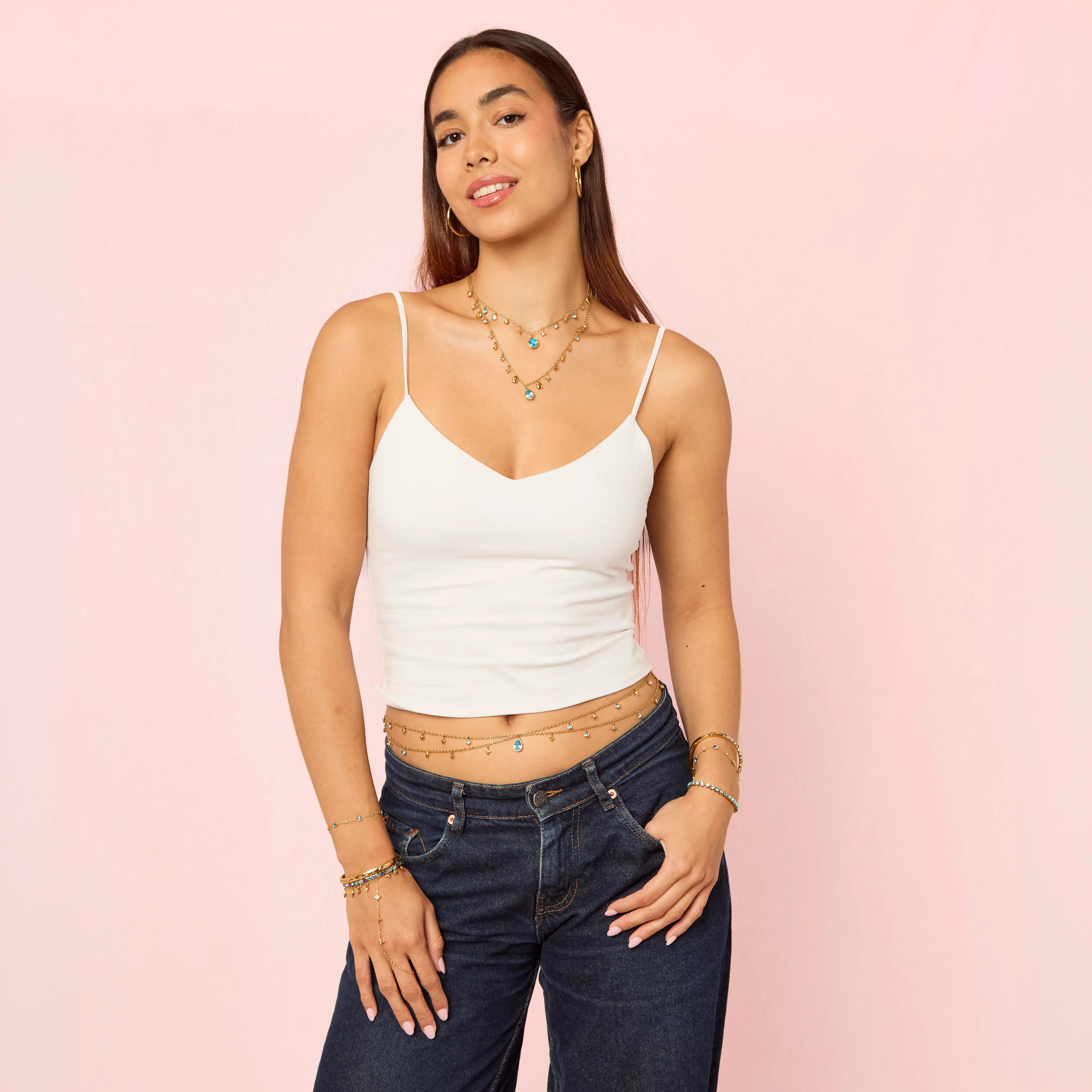 Lara Gold Turquoise Double Star Stacking Belly Chain - Image 3
