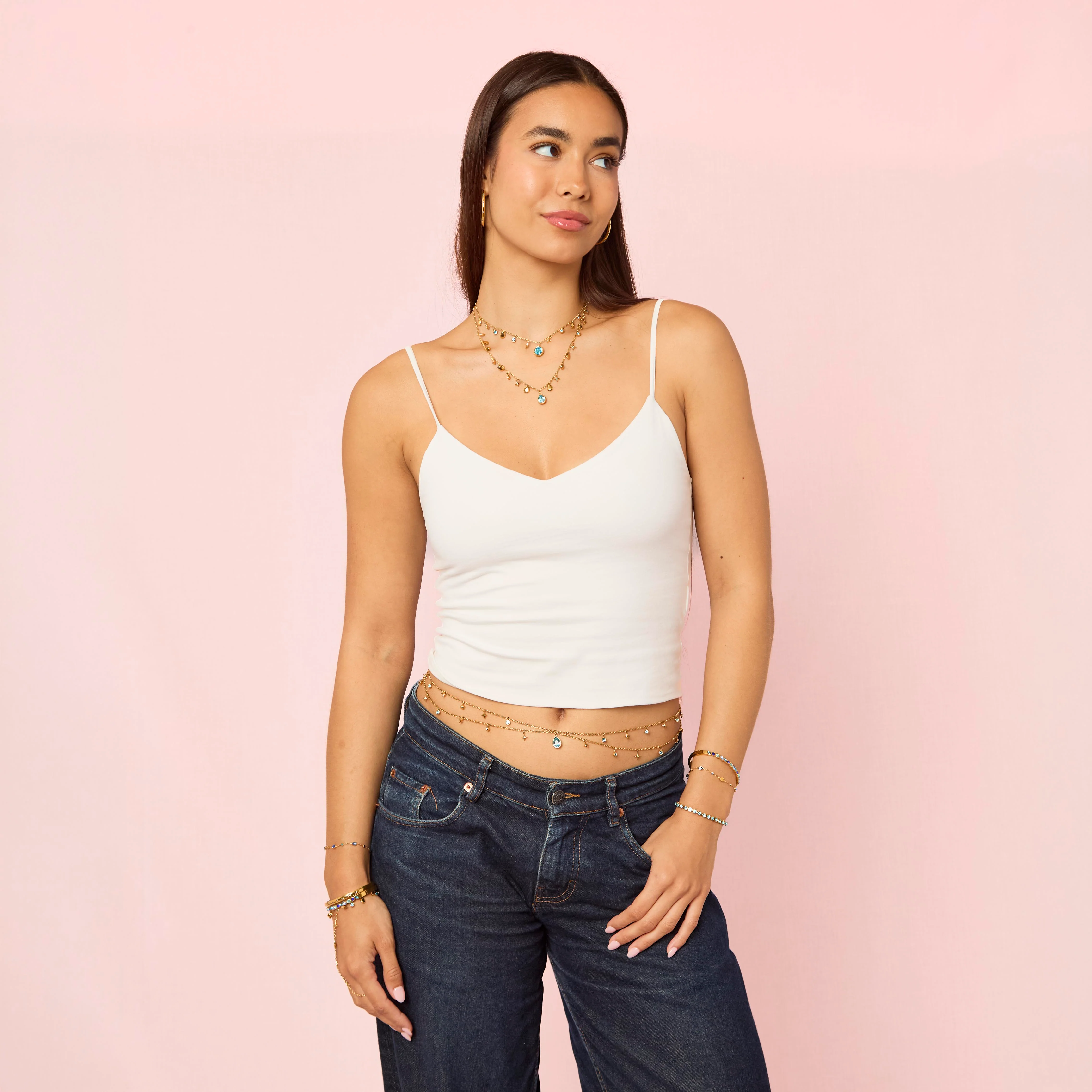 Lara Gold Turquoise Double Star Stacking Belly Chain - Image 4