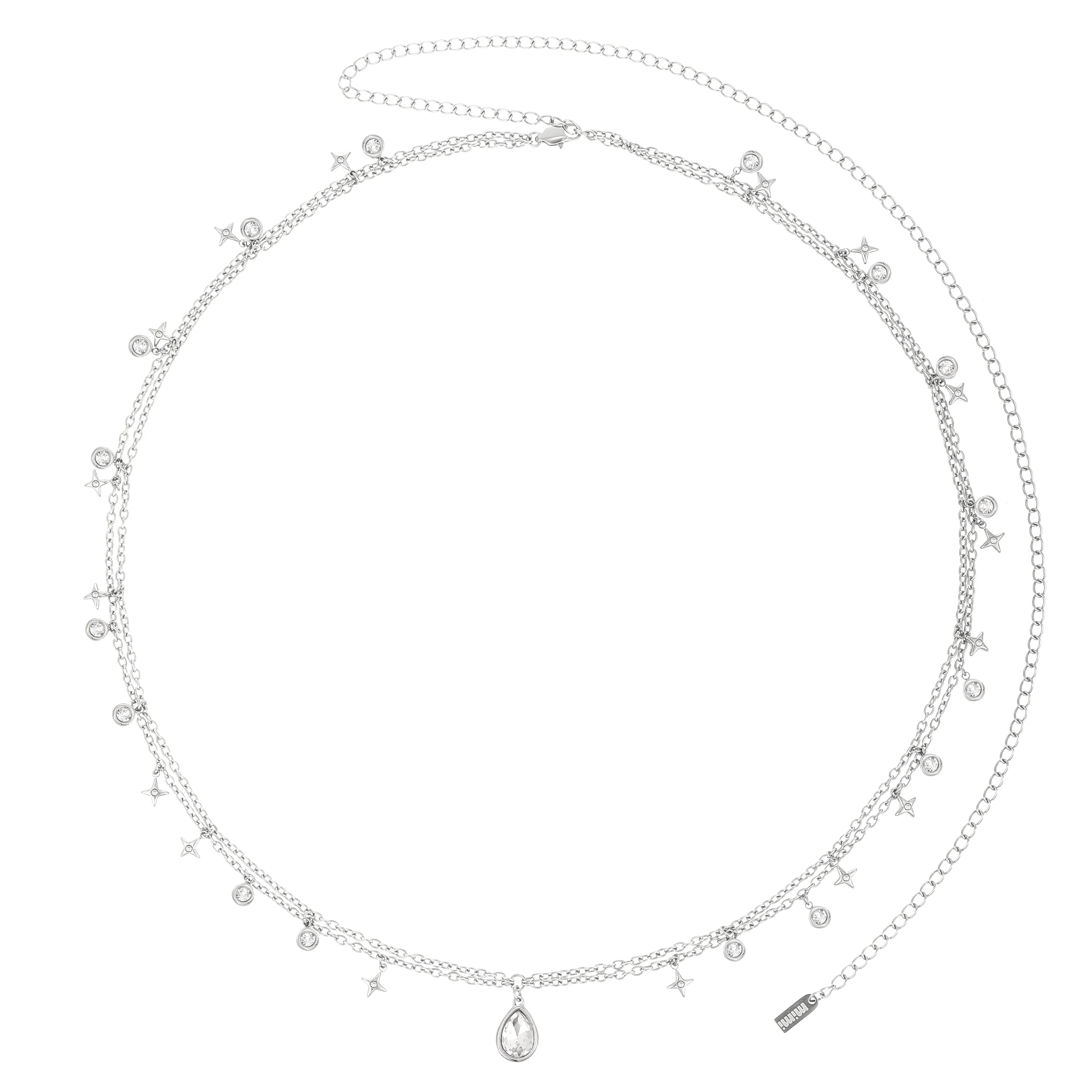 Lara Silver Crystal Double Star Stacking Belly Chain
