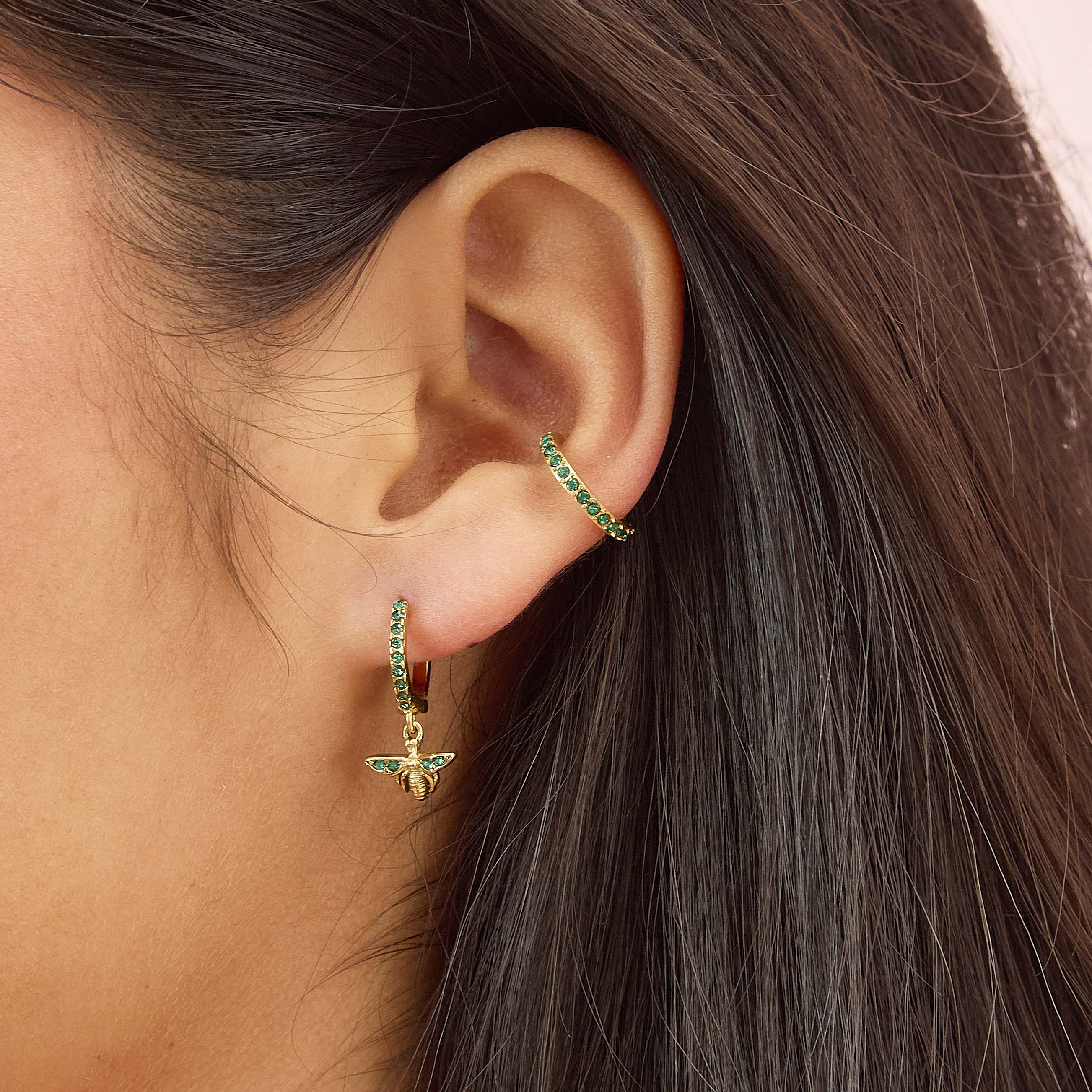 Lily Gold Green Dainty Ear Cuff - Image 2