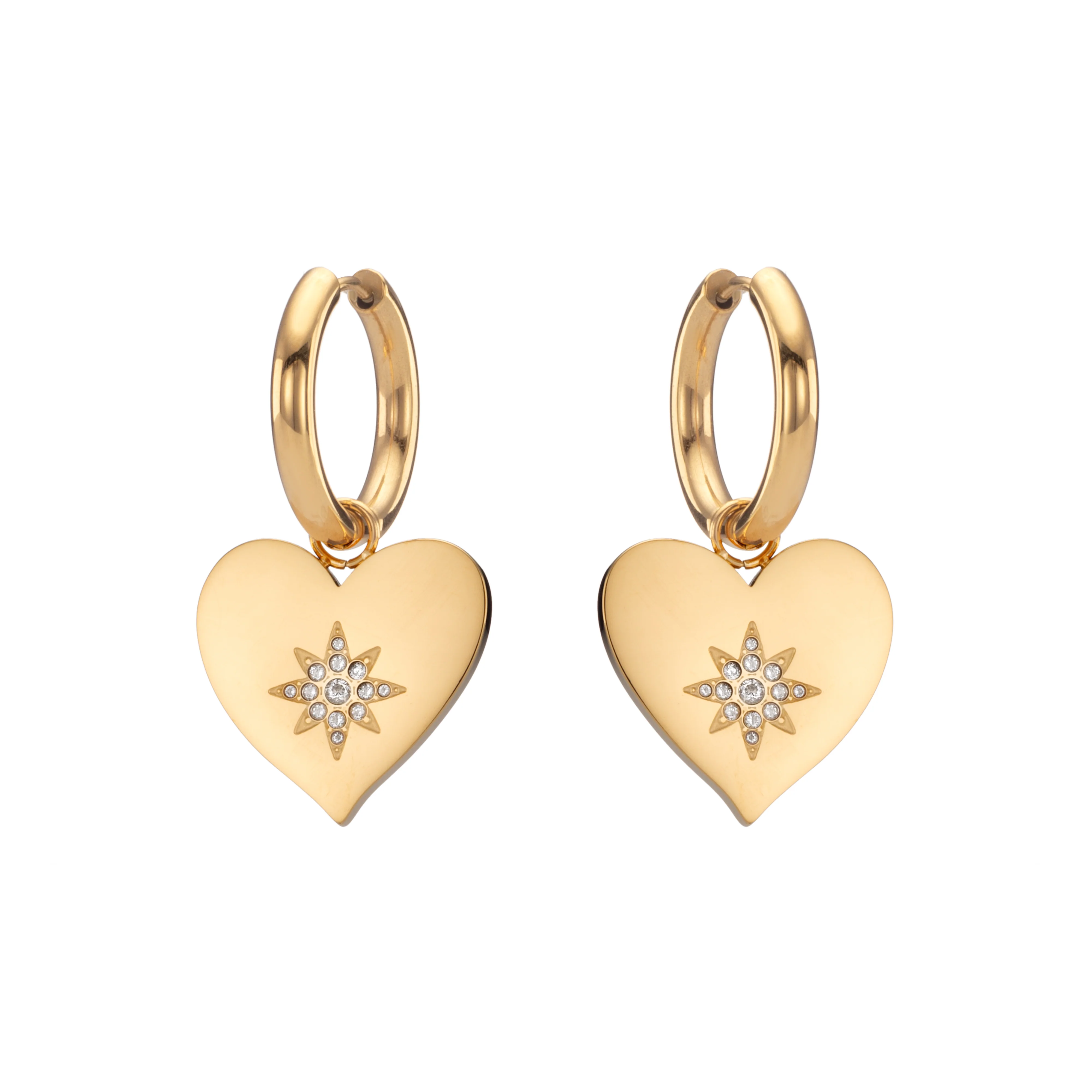 Lucinda Gold Crystal Chunky Heart Hoop Earrings