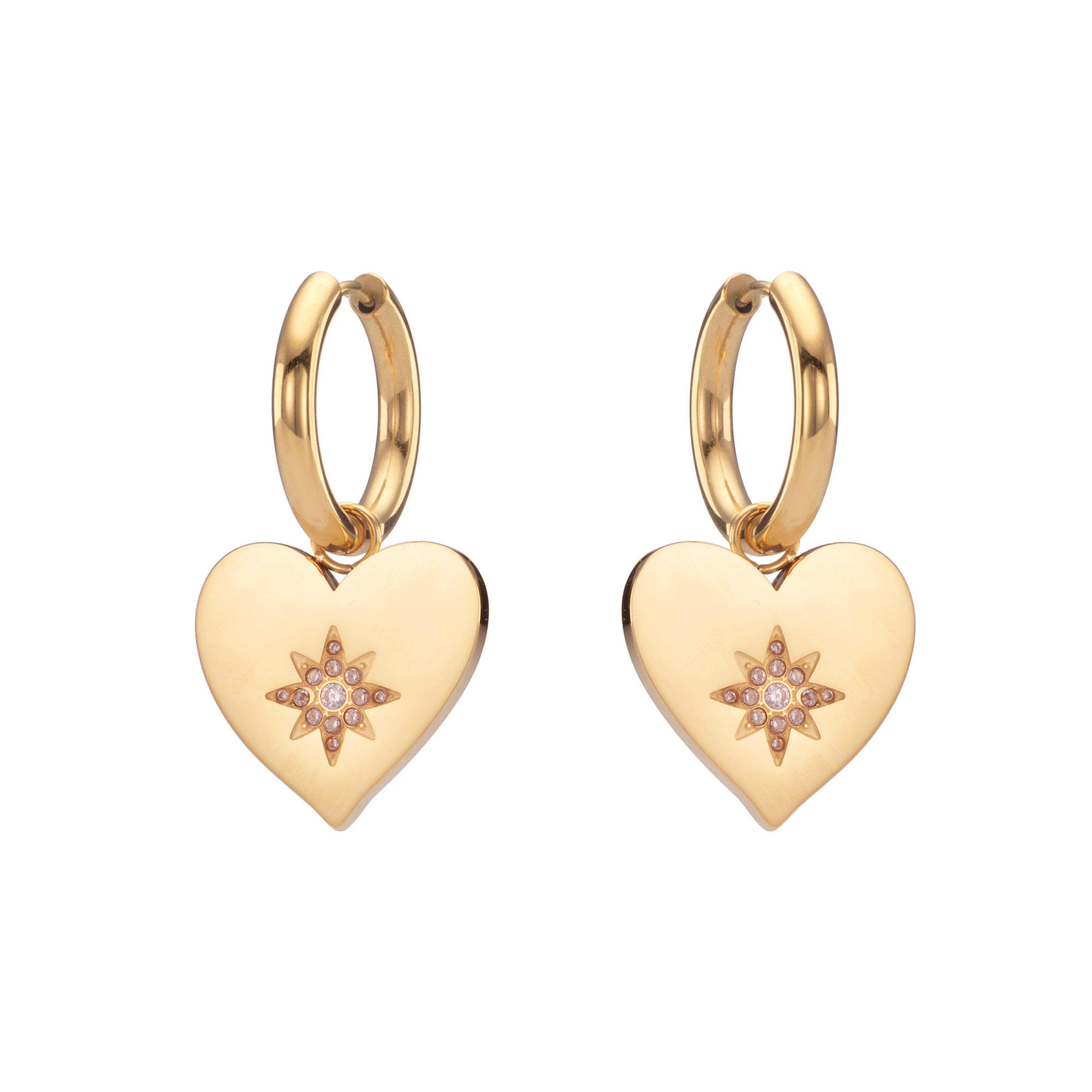 Lucinda Gold Pink Chunky Heart Hoop Earrings