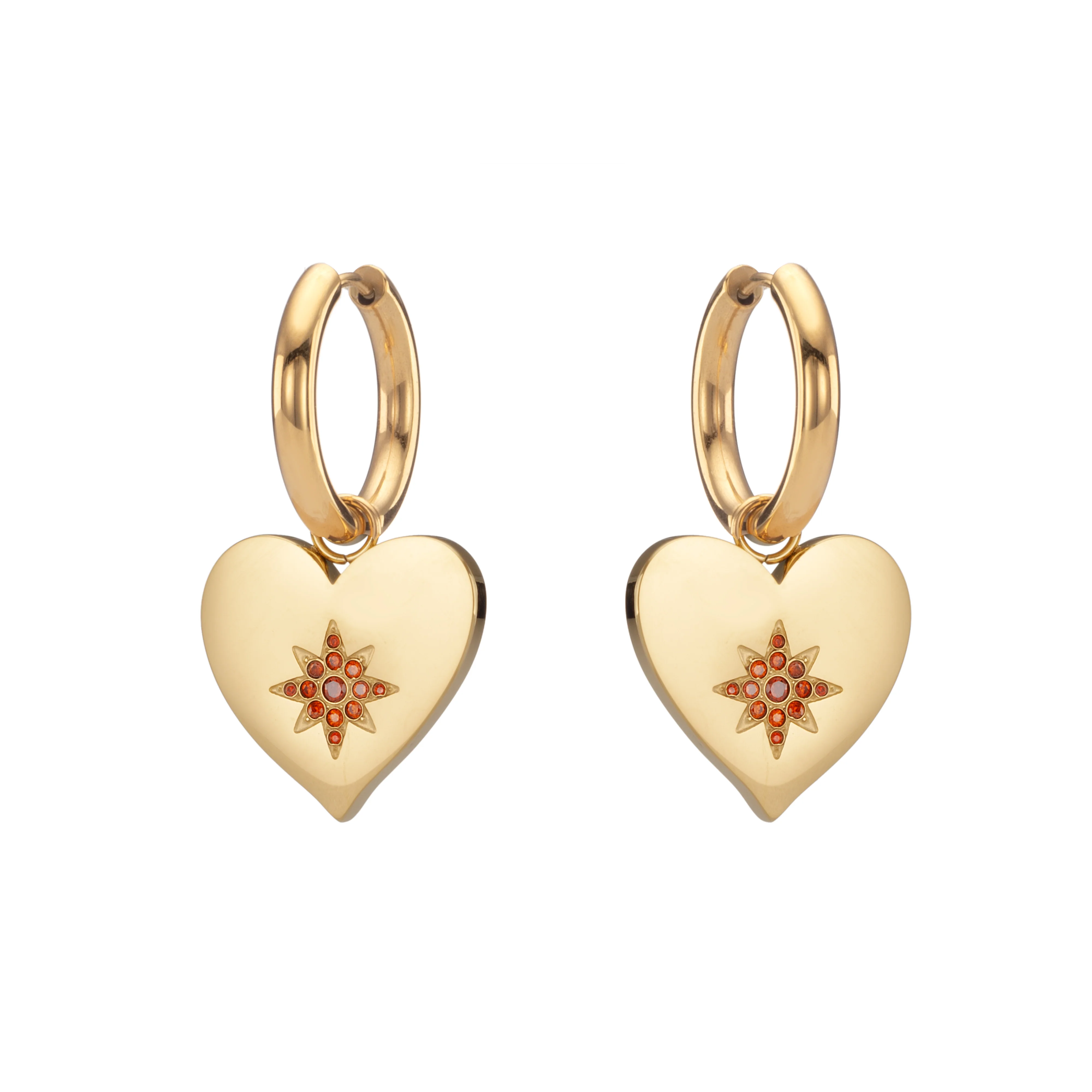 Lucinda Gold Red Chunky Heart Hoop Earrings
