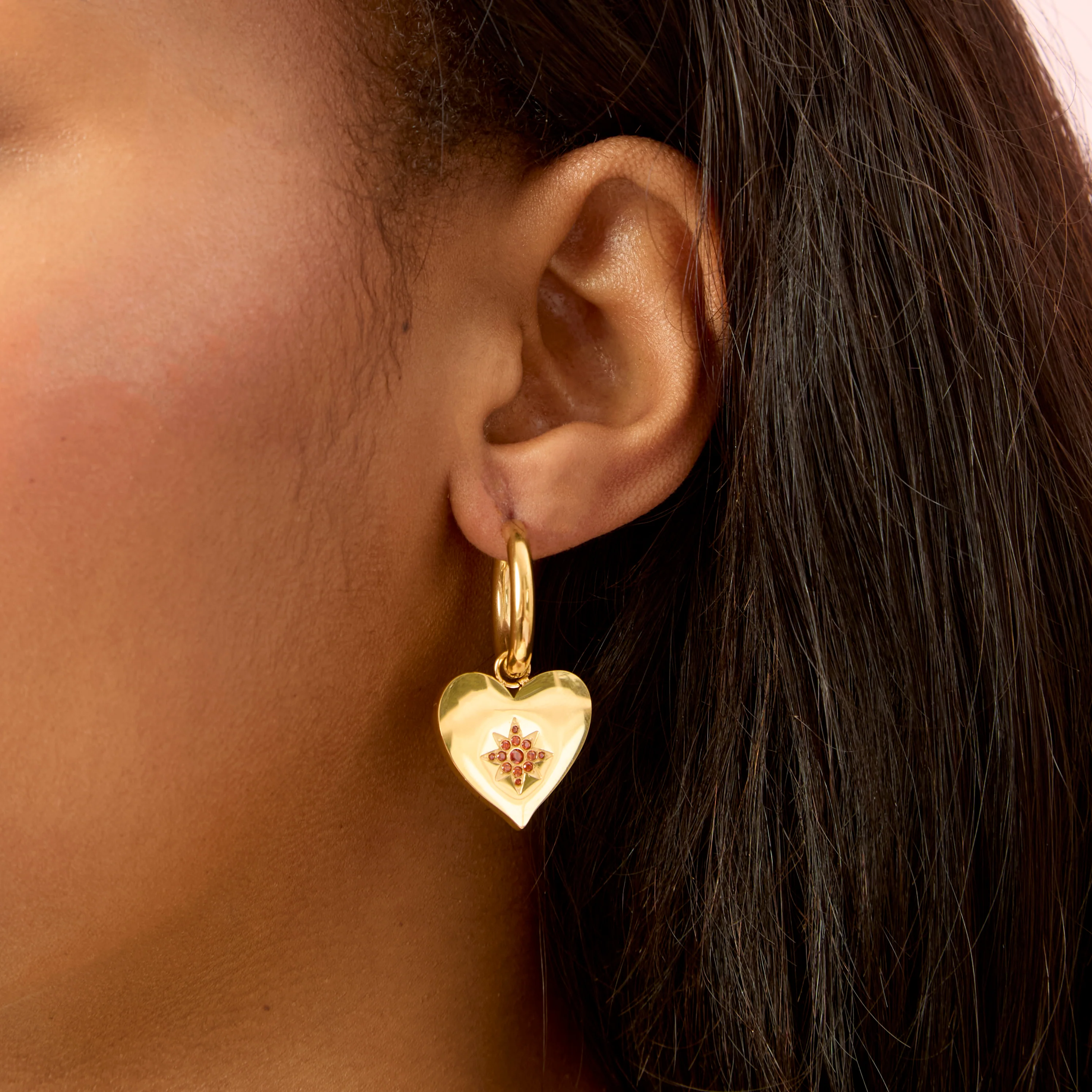 Lucinda Gold Red Chunky Heart Hoop Earrings - Image 2