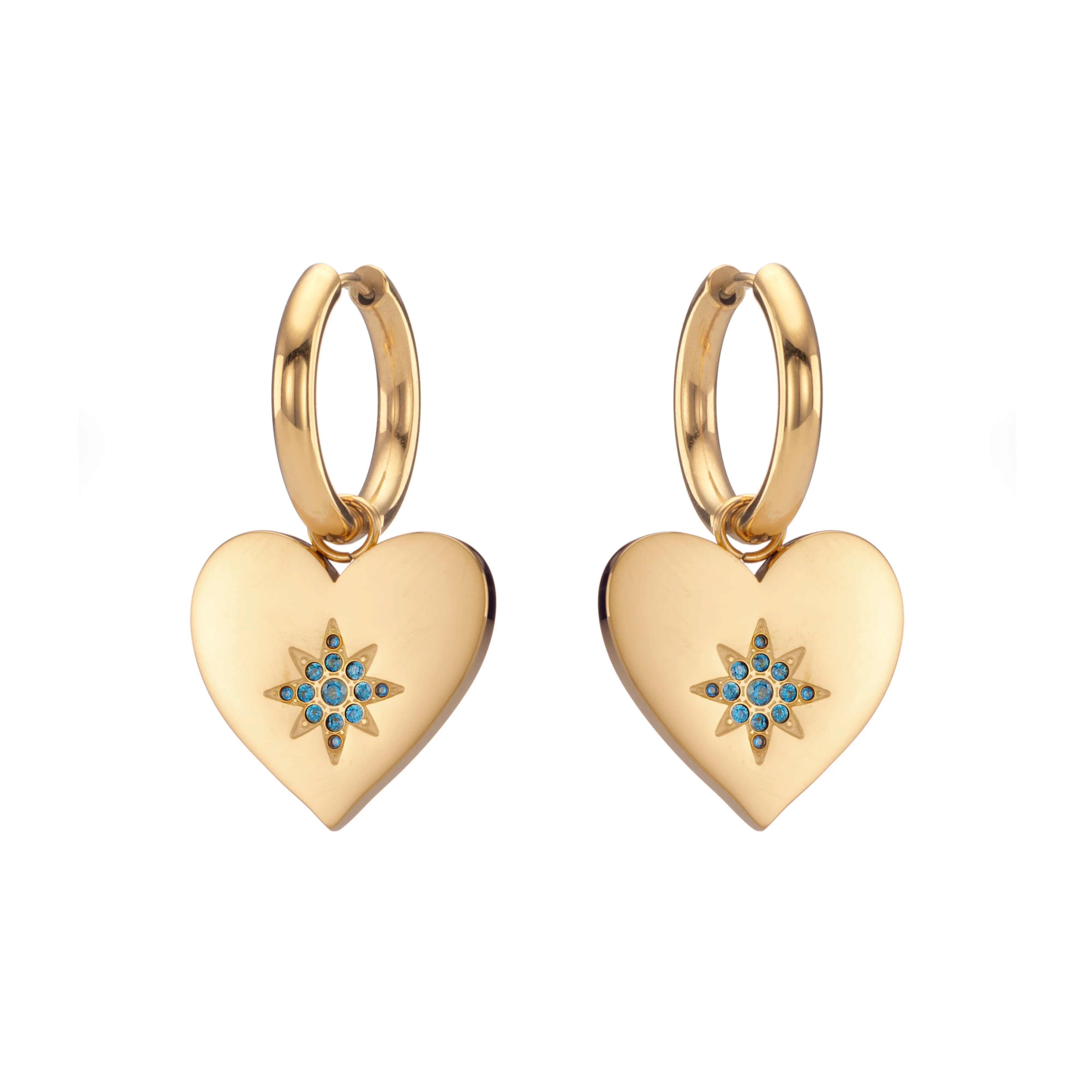 Lucinda Gold Turquoise Chunky Heart Hoop Earrings