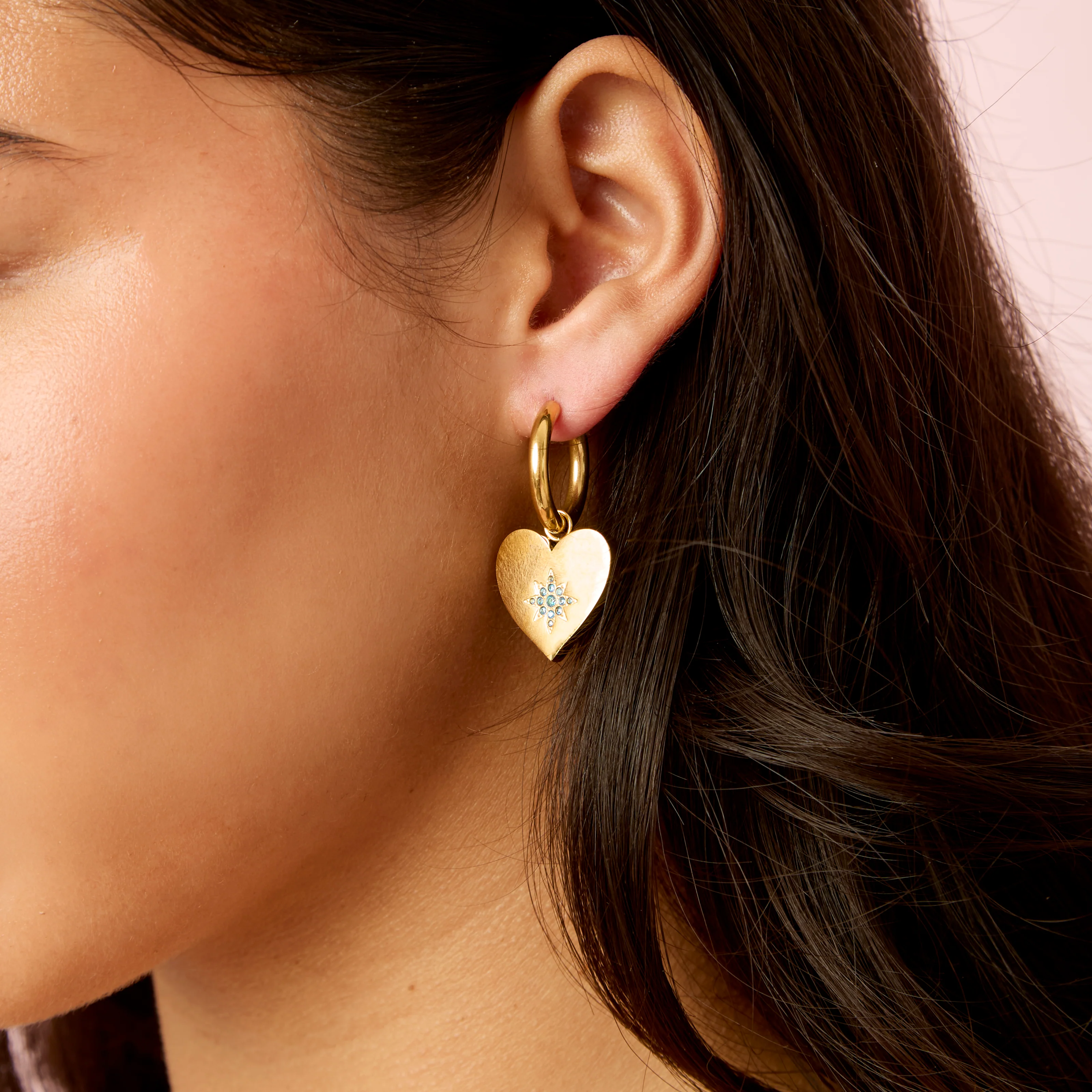Lucinda Gold Turquoise Chunky Heart Hoop Earrings - Image 2