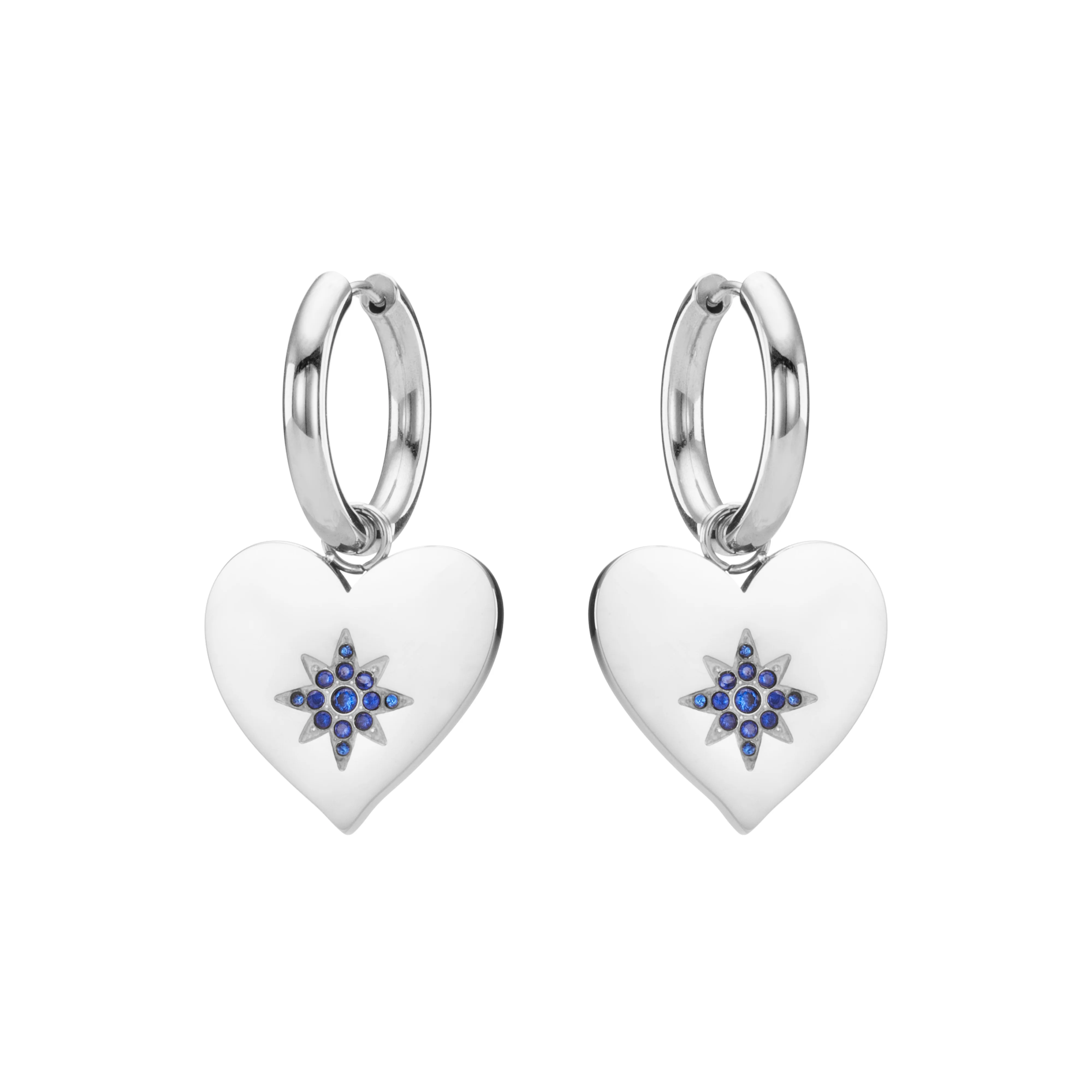 Lucinda Silver Blue Chunky Heart Hoop Earrings