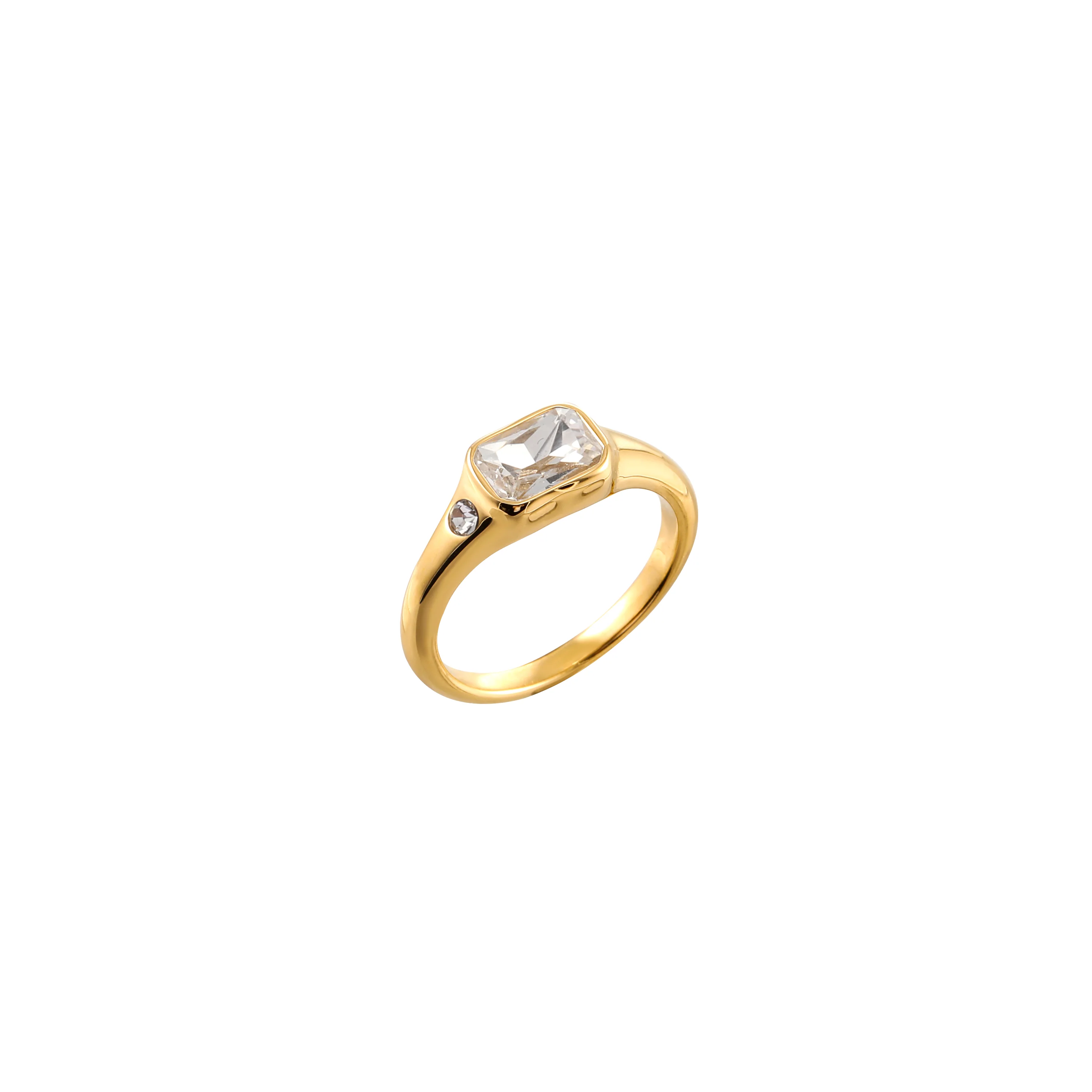 Lucy Gold Crystal Simple Signet Stone Ring