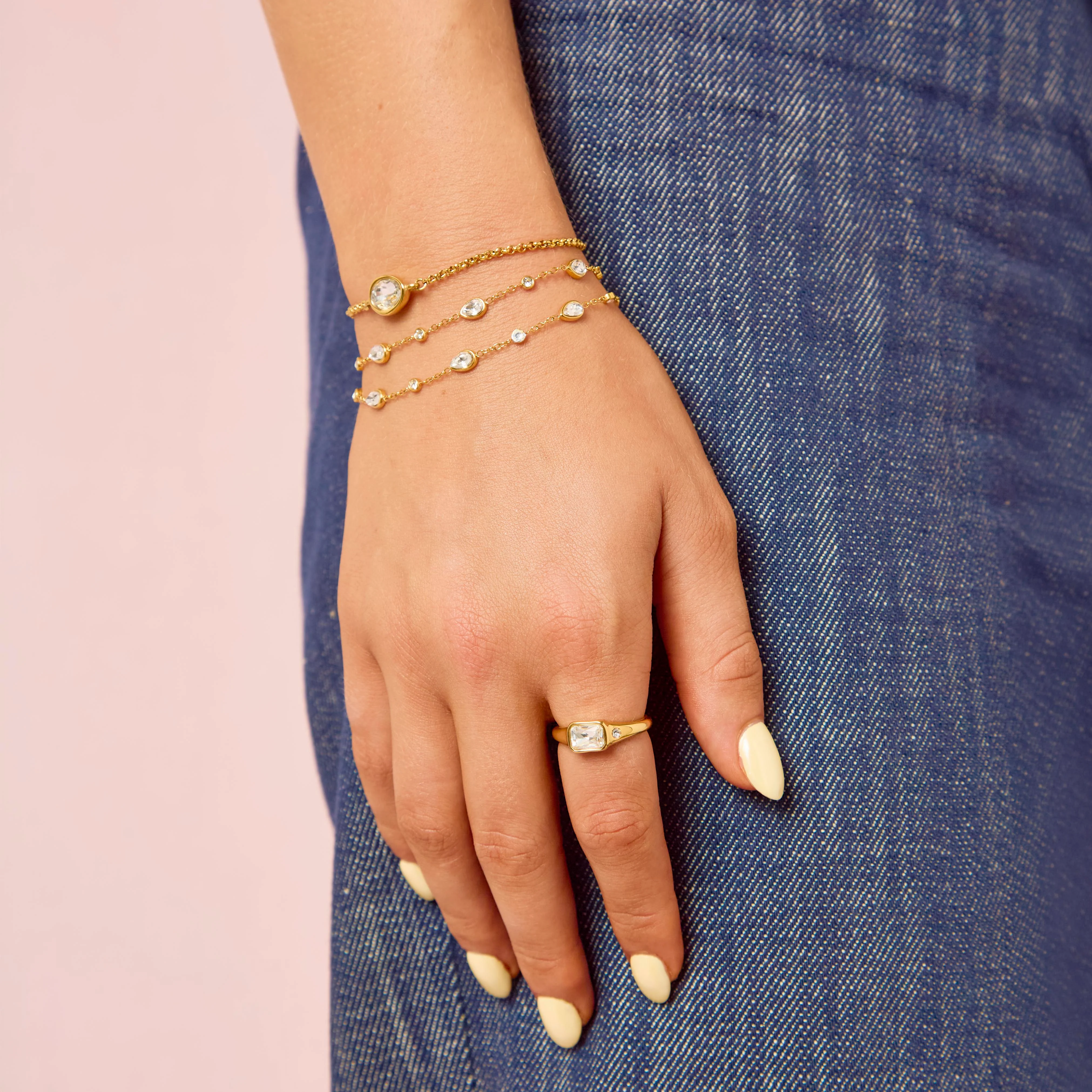Lucy Gold Crystal Simple Signet Stone Ring - Image 2