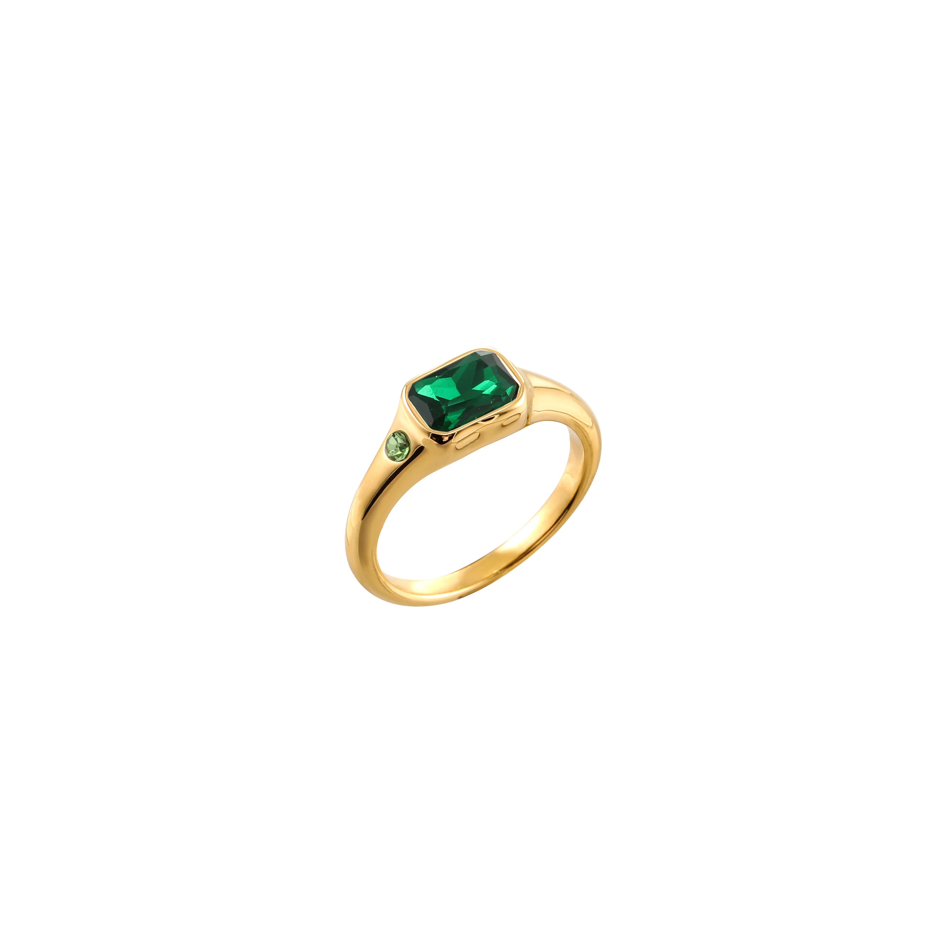 Lucy Gold Green Simple Signet Stone Ring