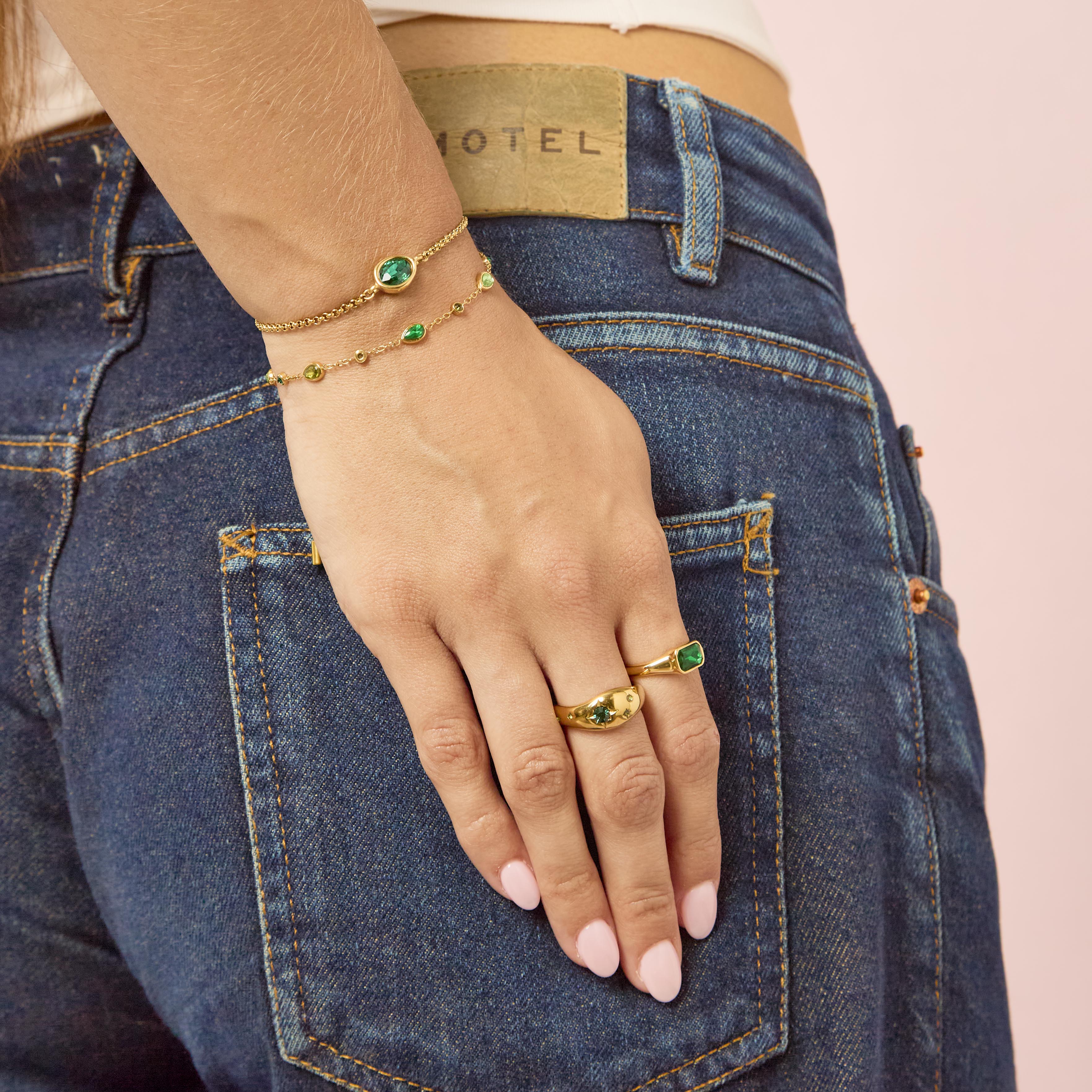 Lucy Gold Green Simple Signet Stone Ring - Image 2