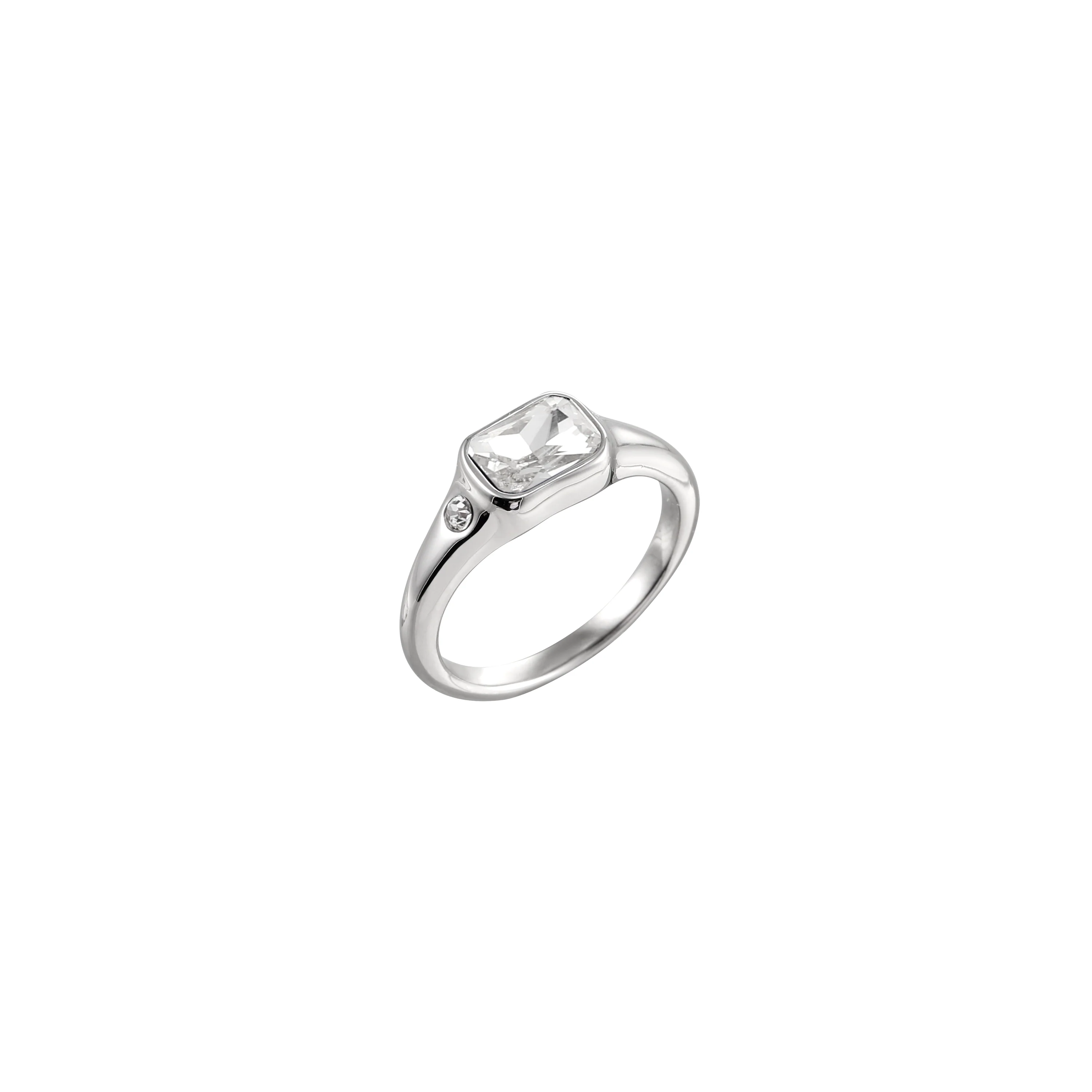 Lucy Silver Crystal Simple Signet Stone Ring