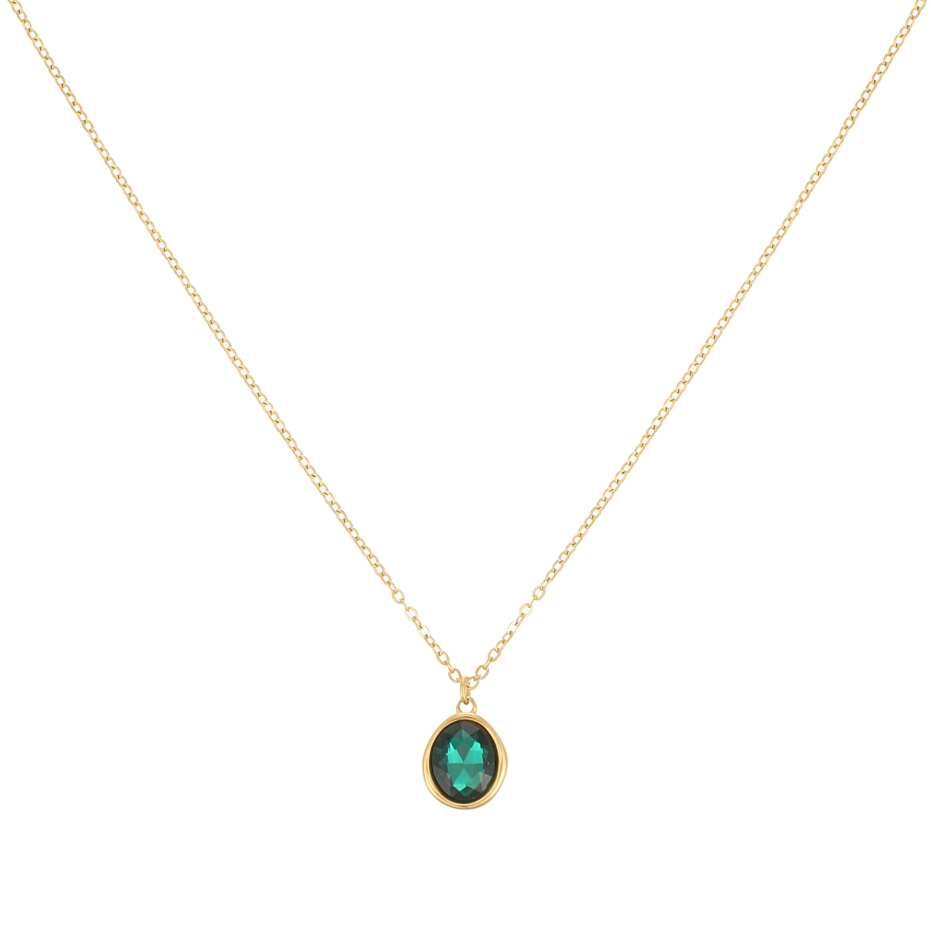 Maddie Gold Green Simple Stone Necklace
