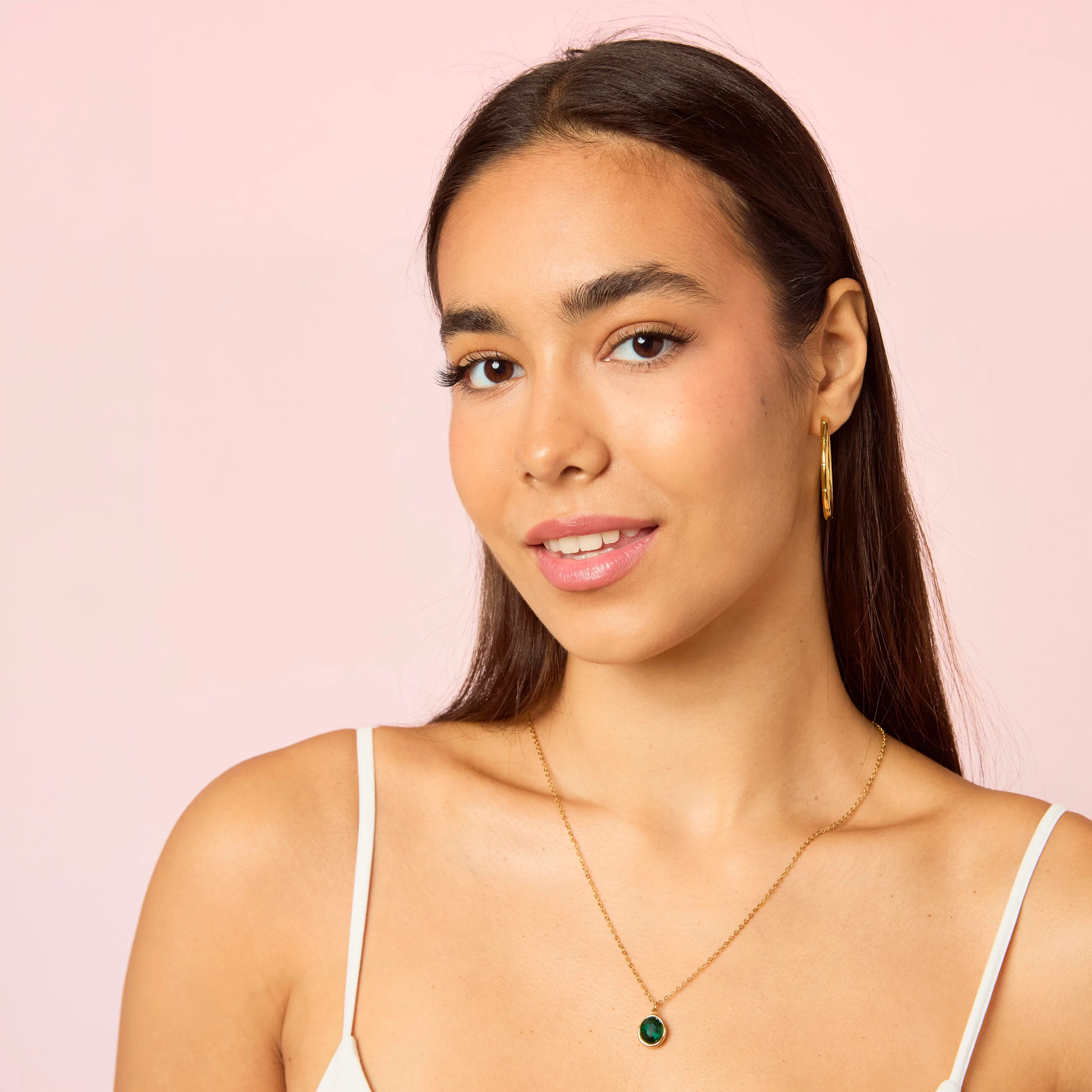 Maddie Gold Green Simple Stone Necklace - Image 2