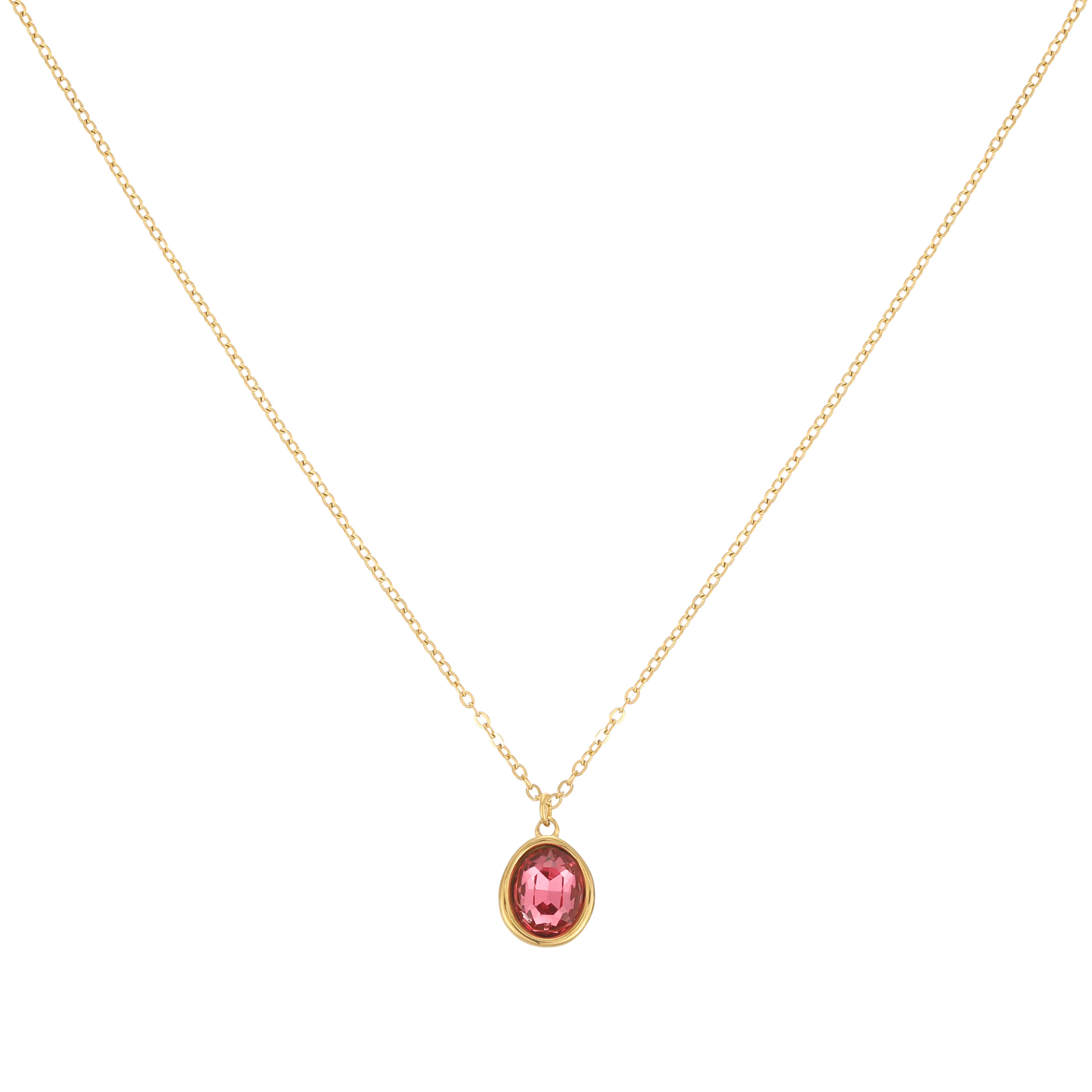 Maddie Gold Pink Simple Stone Necklace