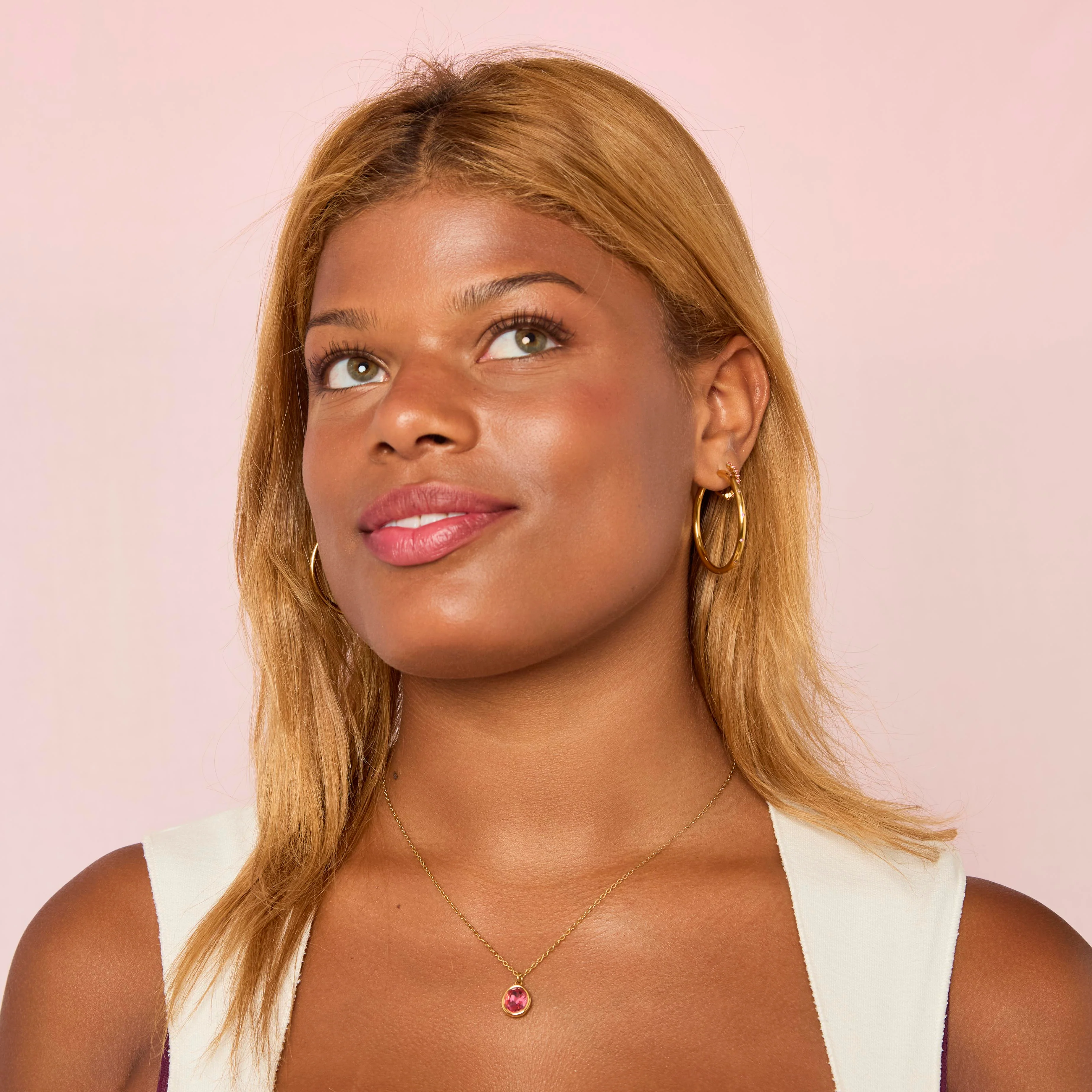 Maddie Gold Pink Simple Stone Necklace - Image 2