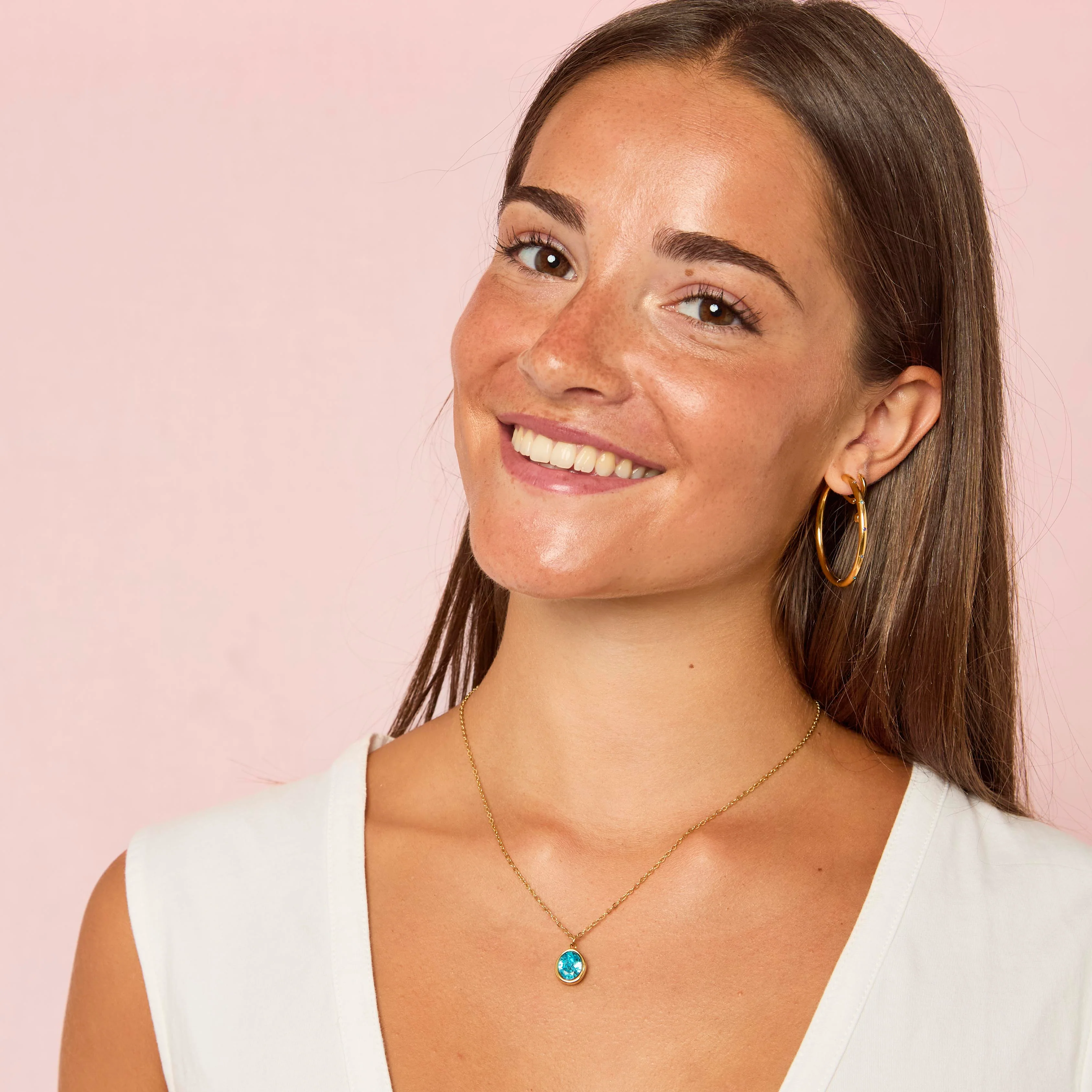Maddie Gold Turquoise Simple Stone Necklace - Image 2