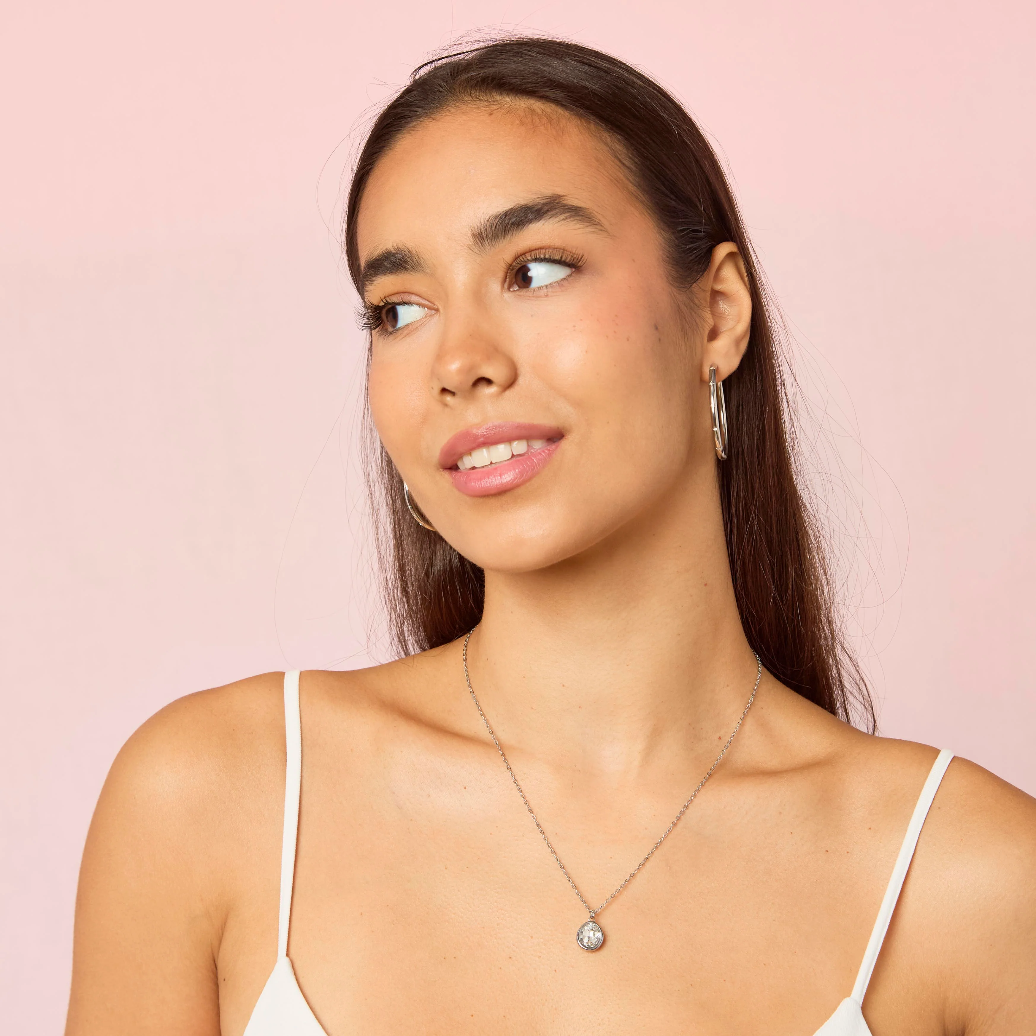 Maddie Silver Crystal Simple Stone Necklace - Image 2
