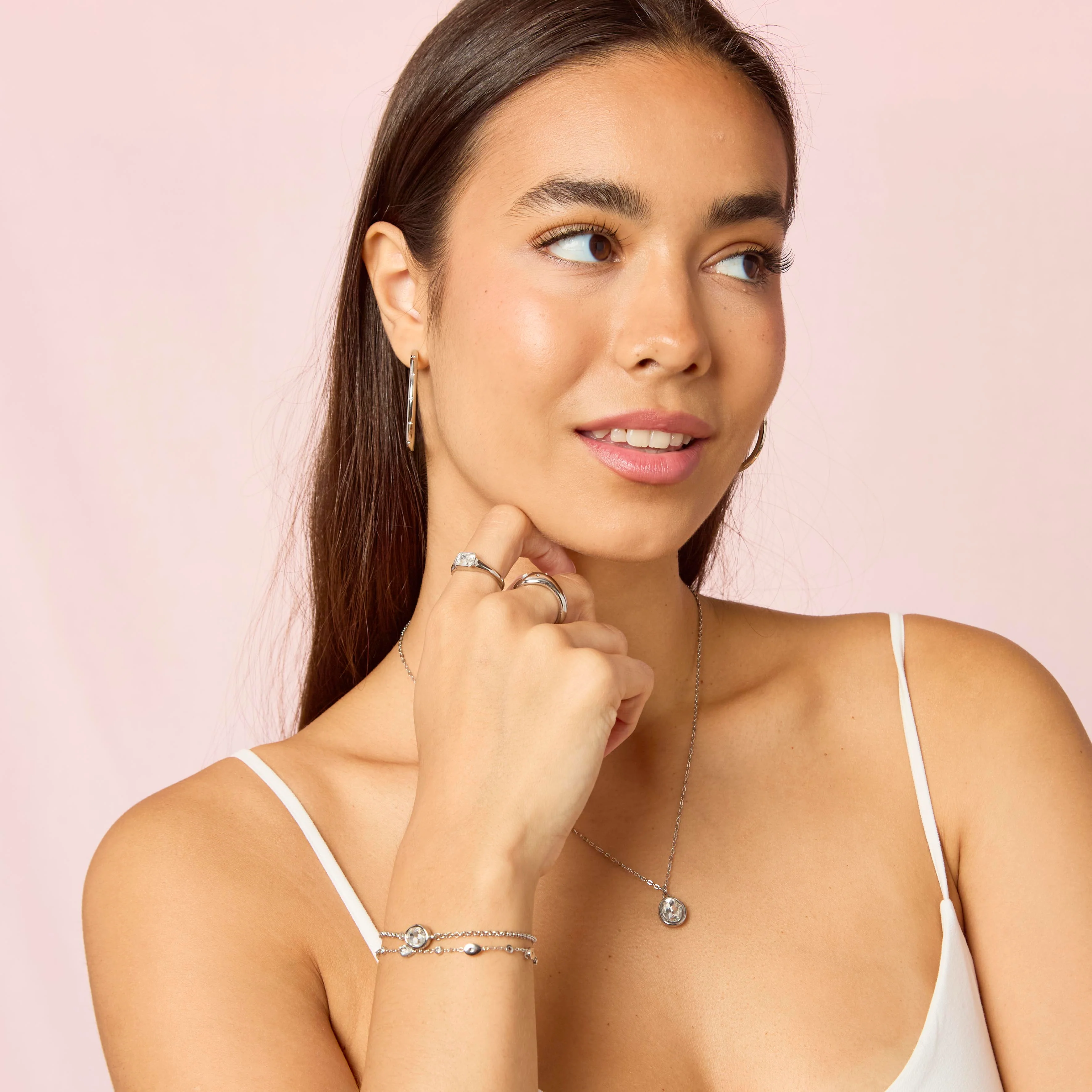Maddie Silver Crystal Simple Stone Necklace - Image 4