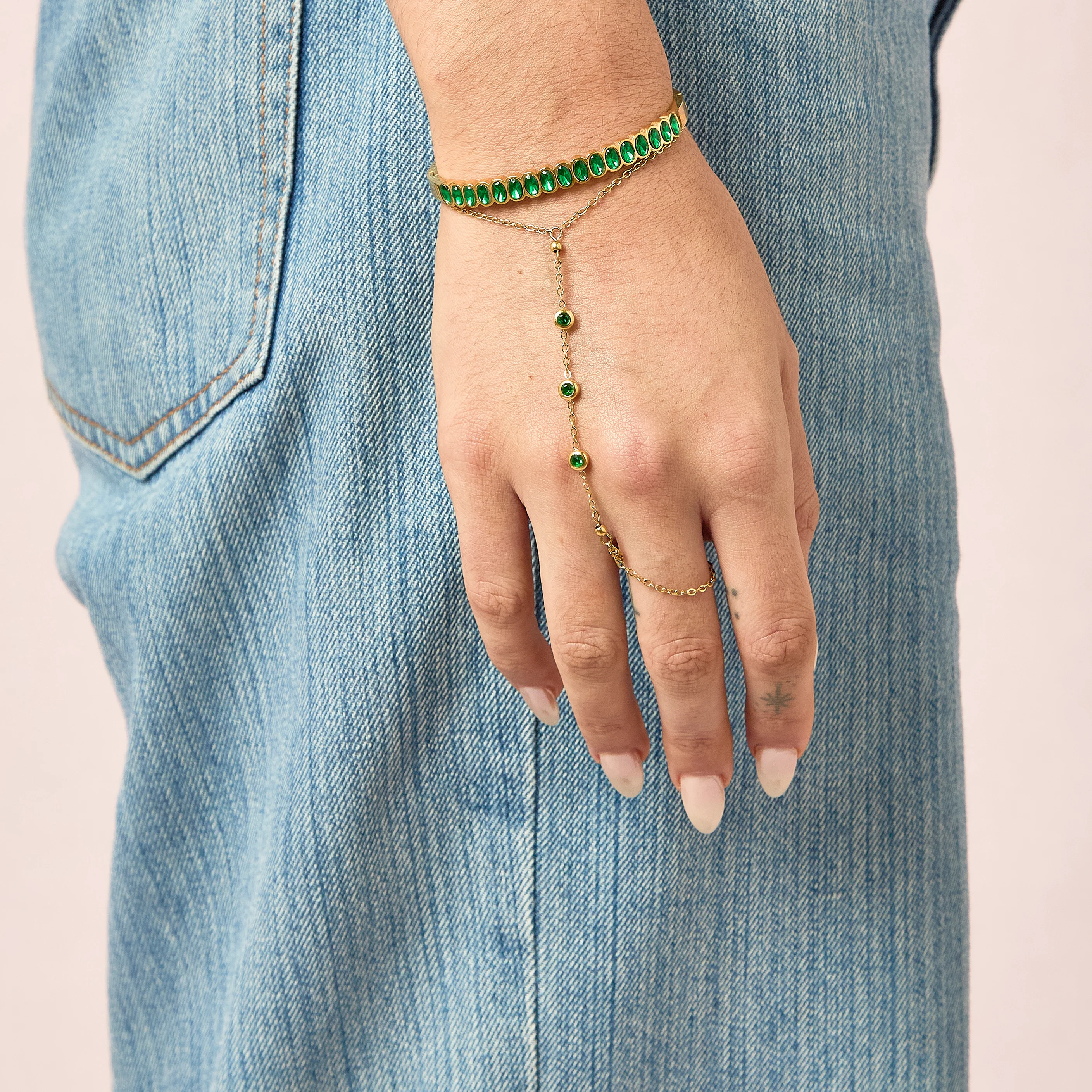 Madeleine Gold Green Hand Chain - Image 3