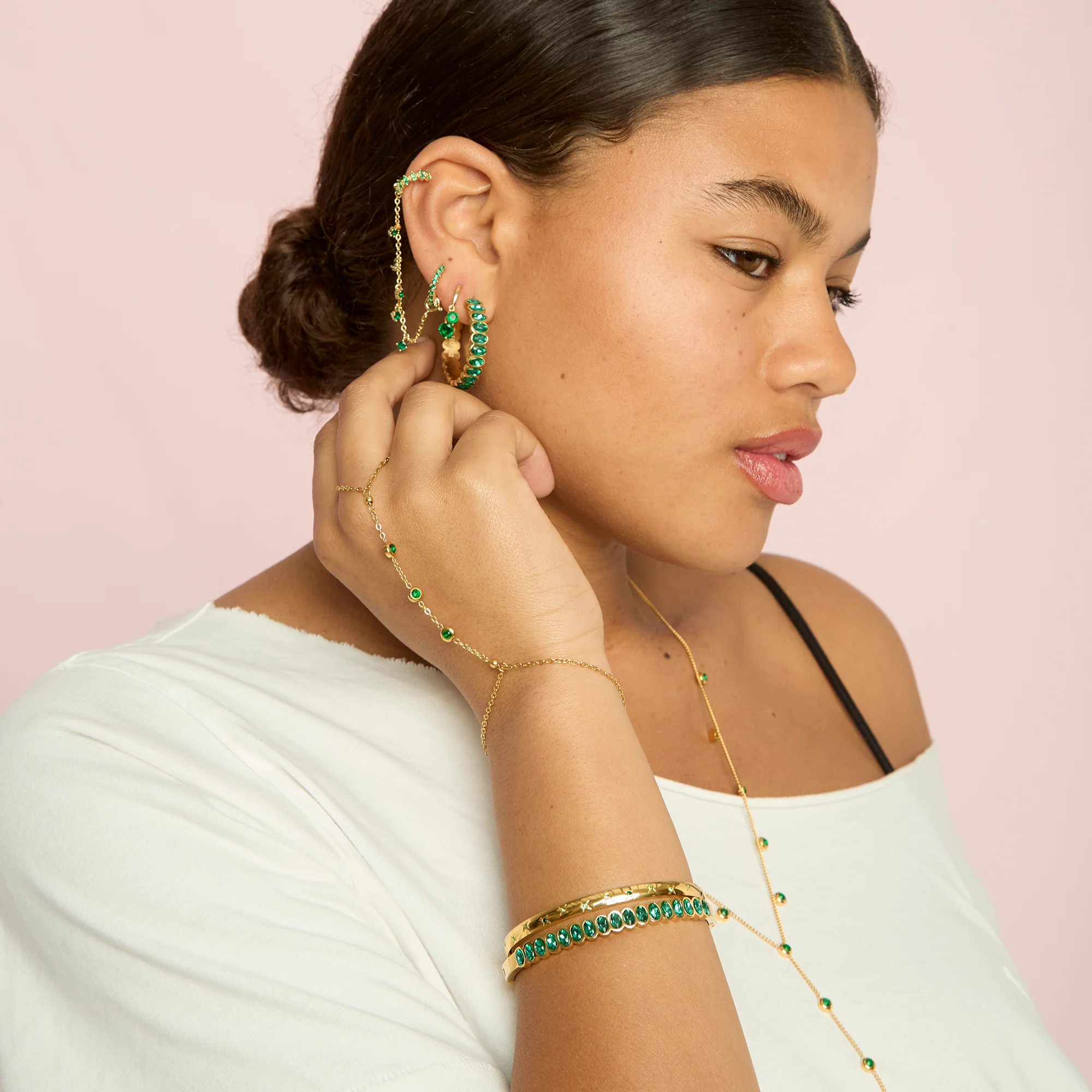 Madeleine Gold Green Hand Chain - Image 4