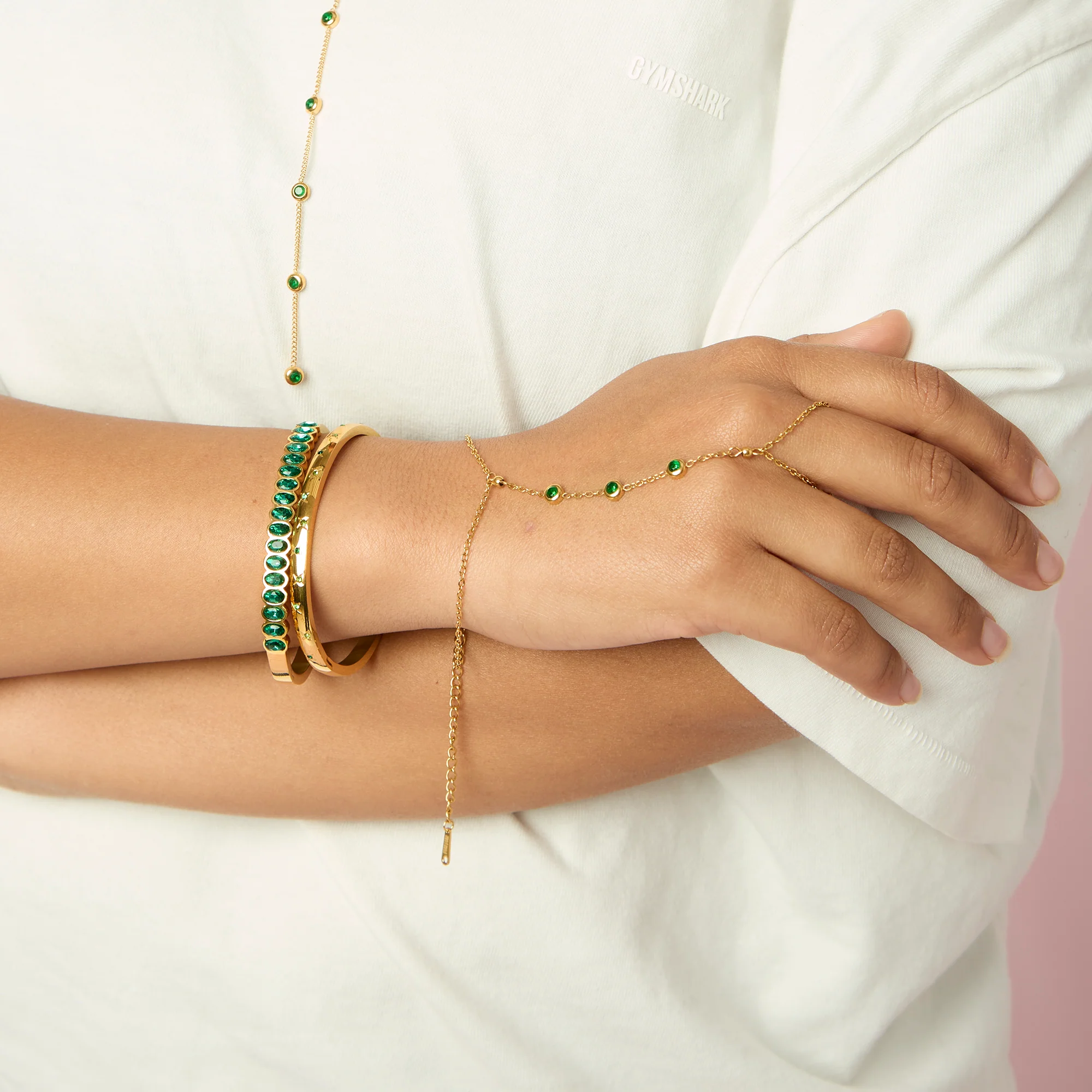 Madeleine Gold Green Hand Chain - Image 5