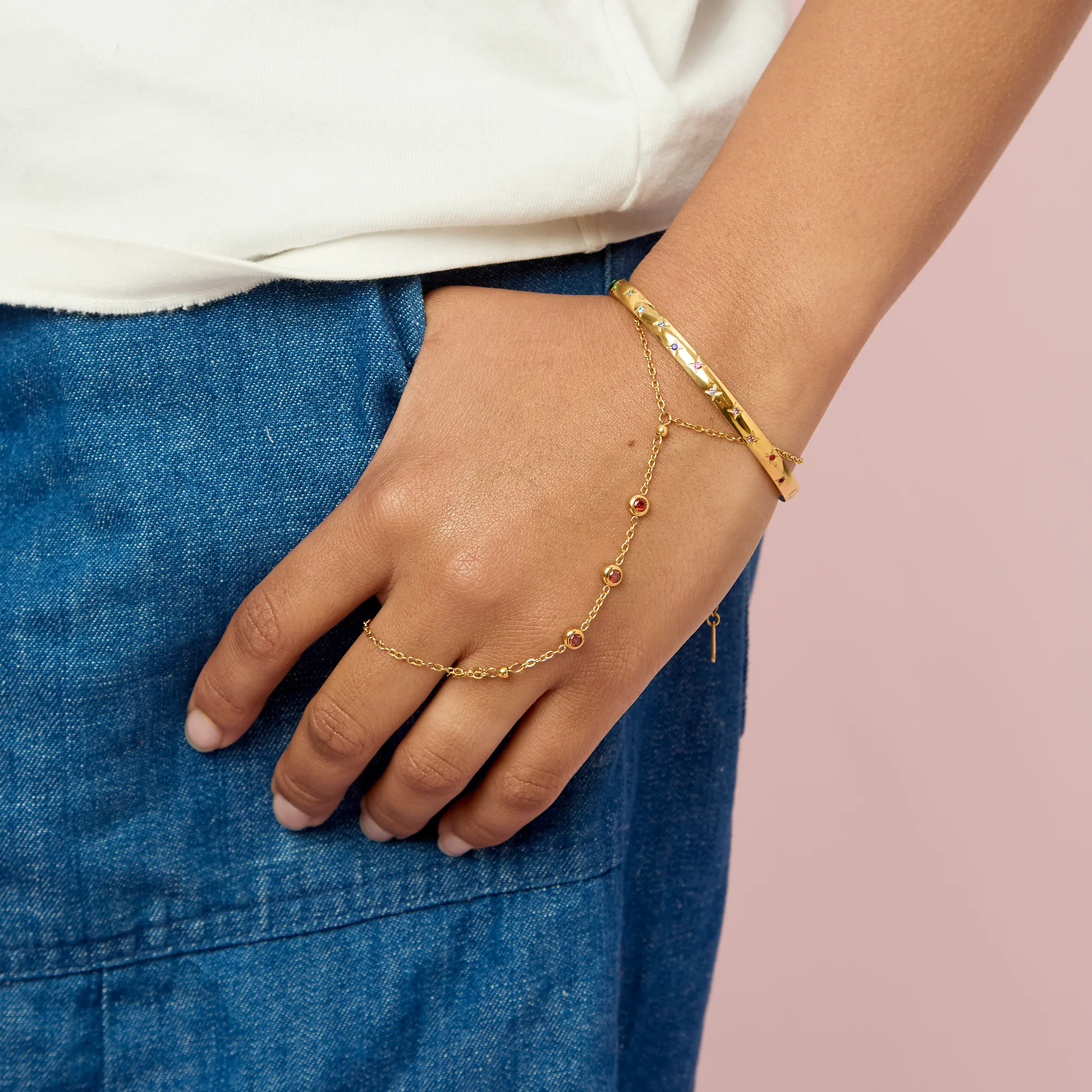 Madeleine Gold Red Hand Chain - Image 3