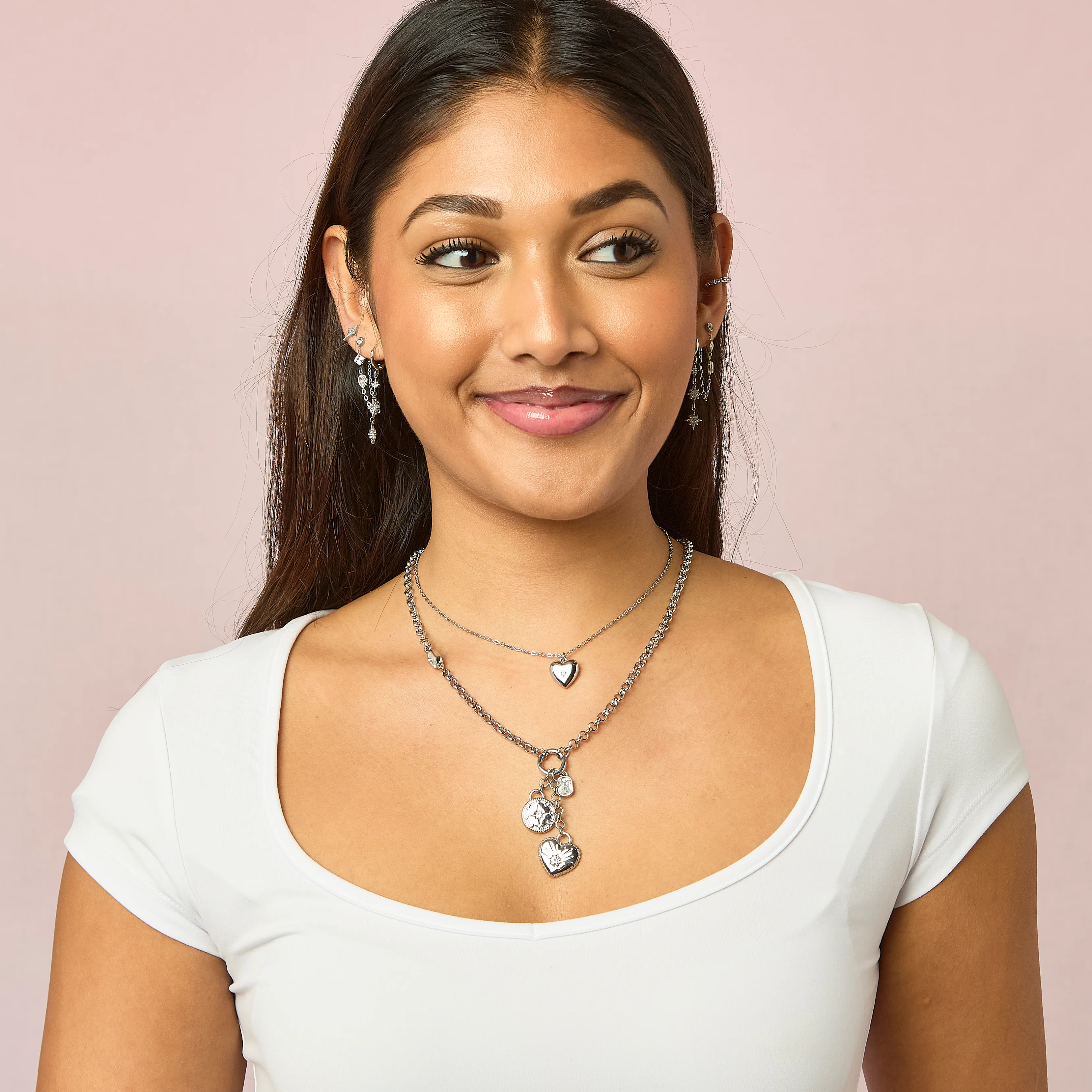 Megan Silver Crystal Heart Pendant Necklace - Image 5