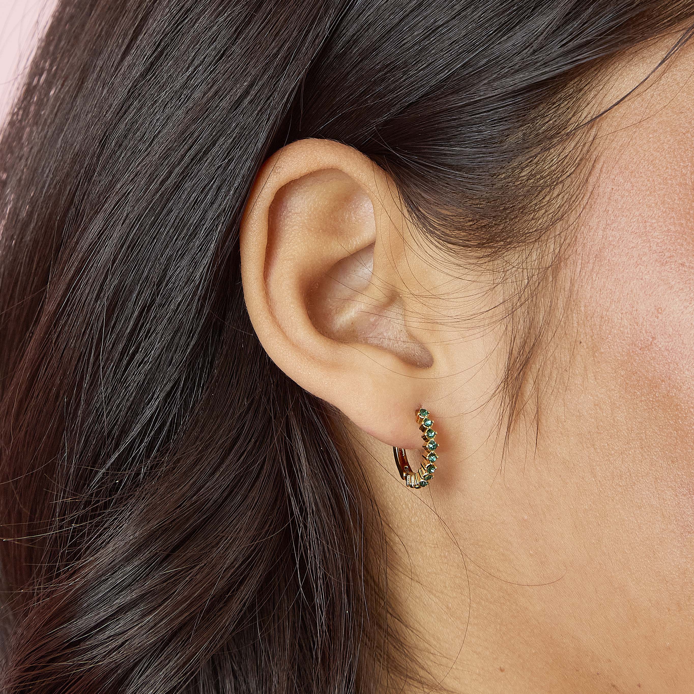 Mimi Gold Green Huggie Earrings - Image 2