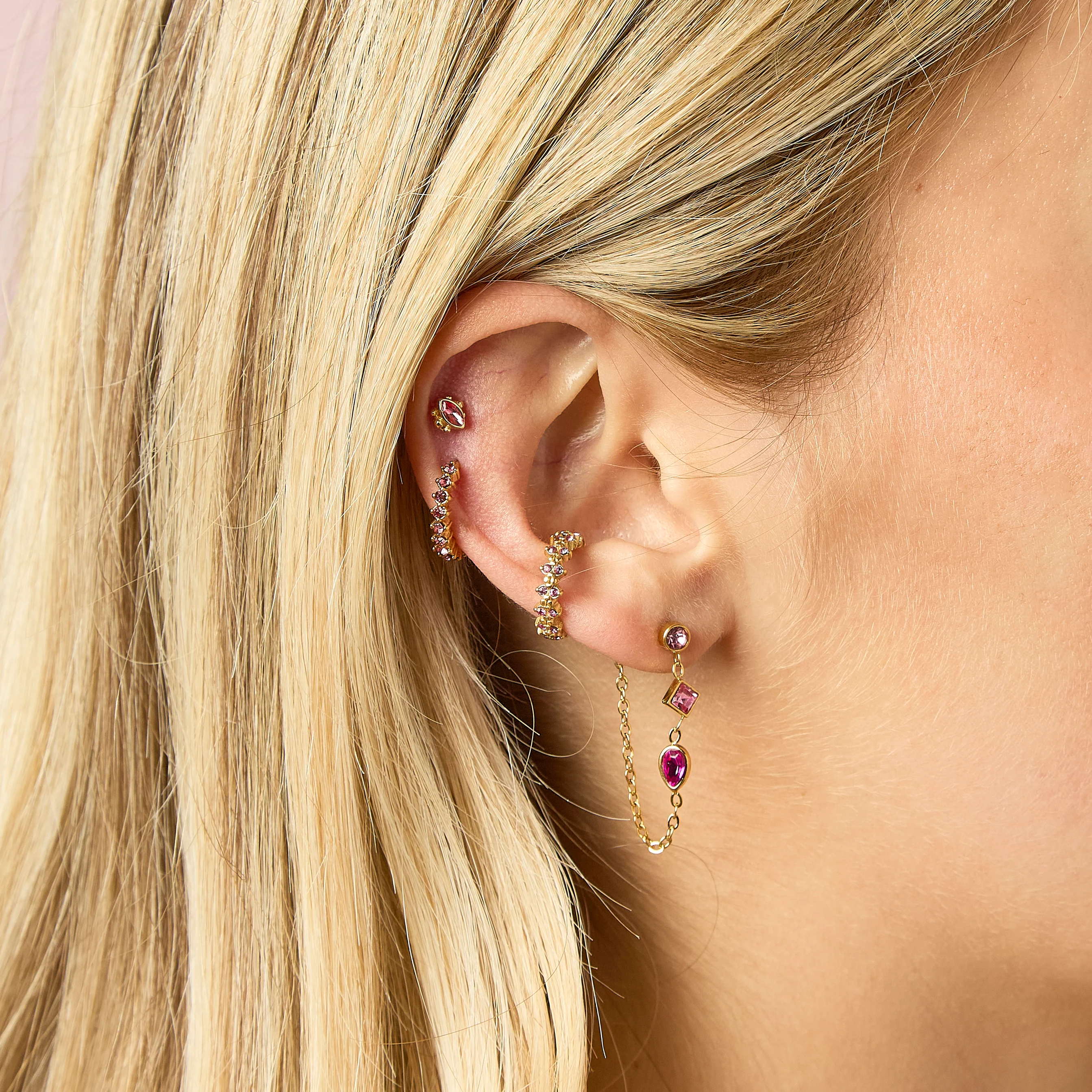 Mimi Gold Pink Huggie Earrings - Image 2