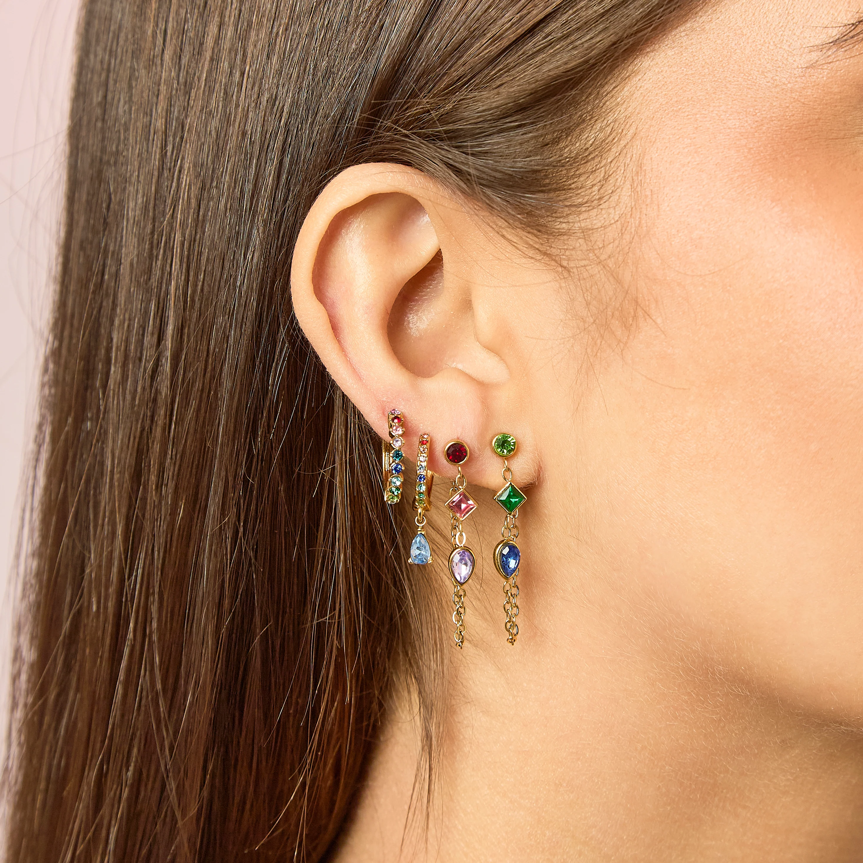 Mimi Gold Rainbow Huggie Earrings - Image 2