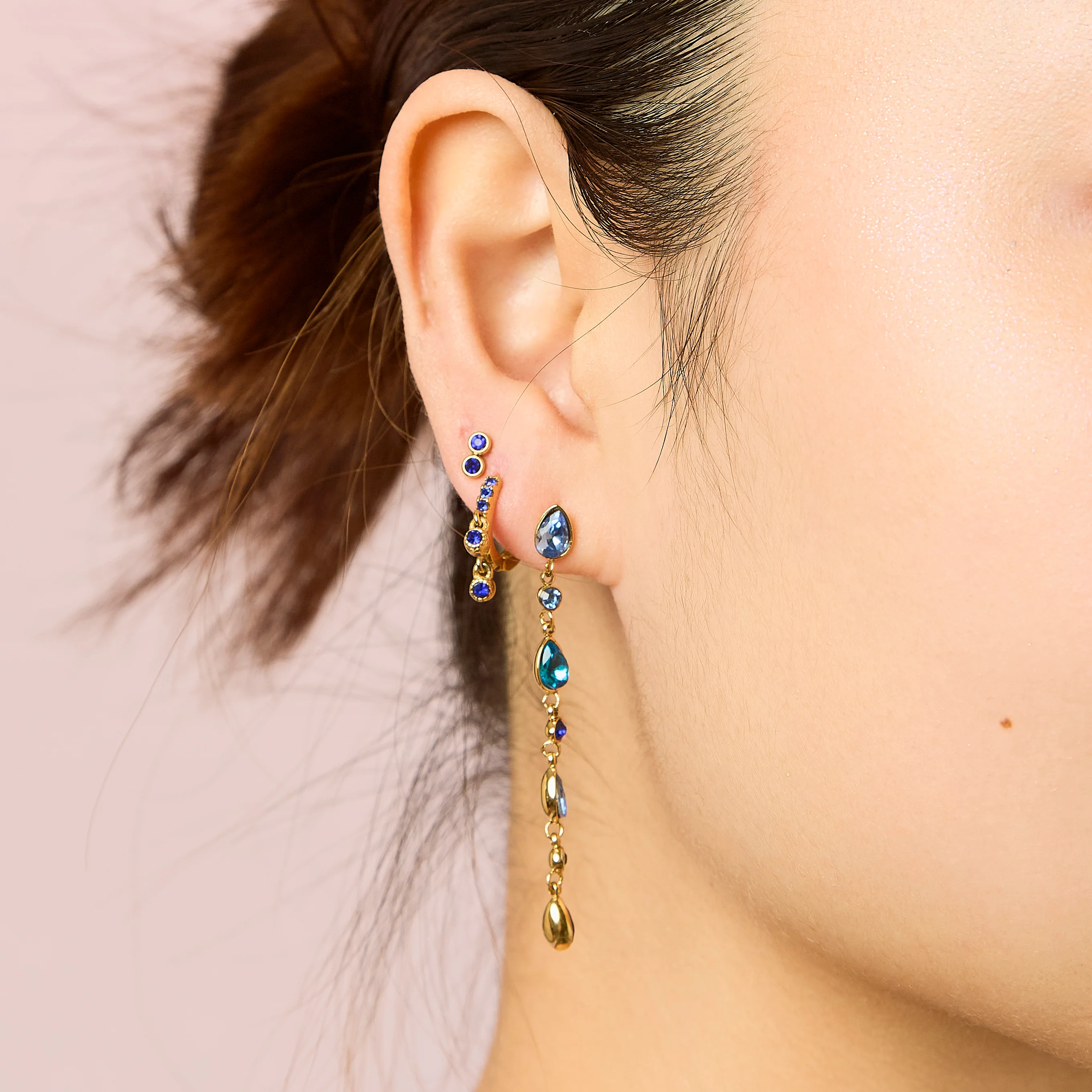 Molly Gold Blue Stud Earrings - Image 2