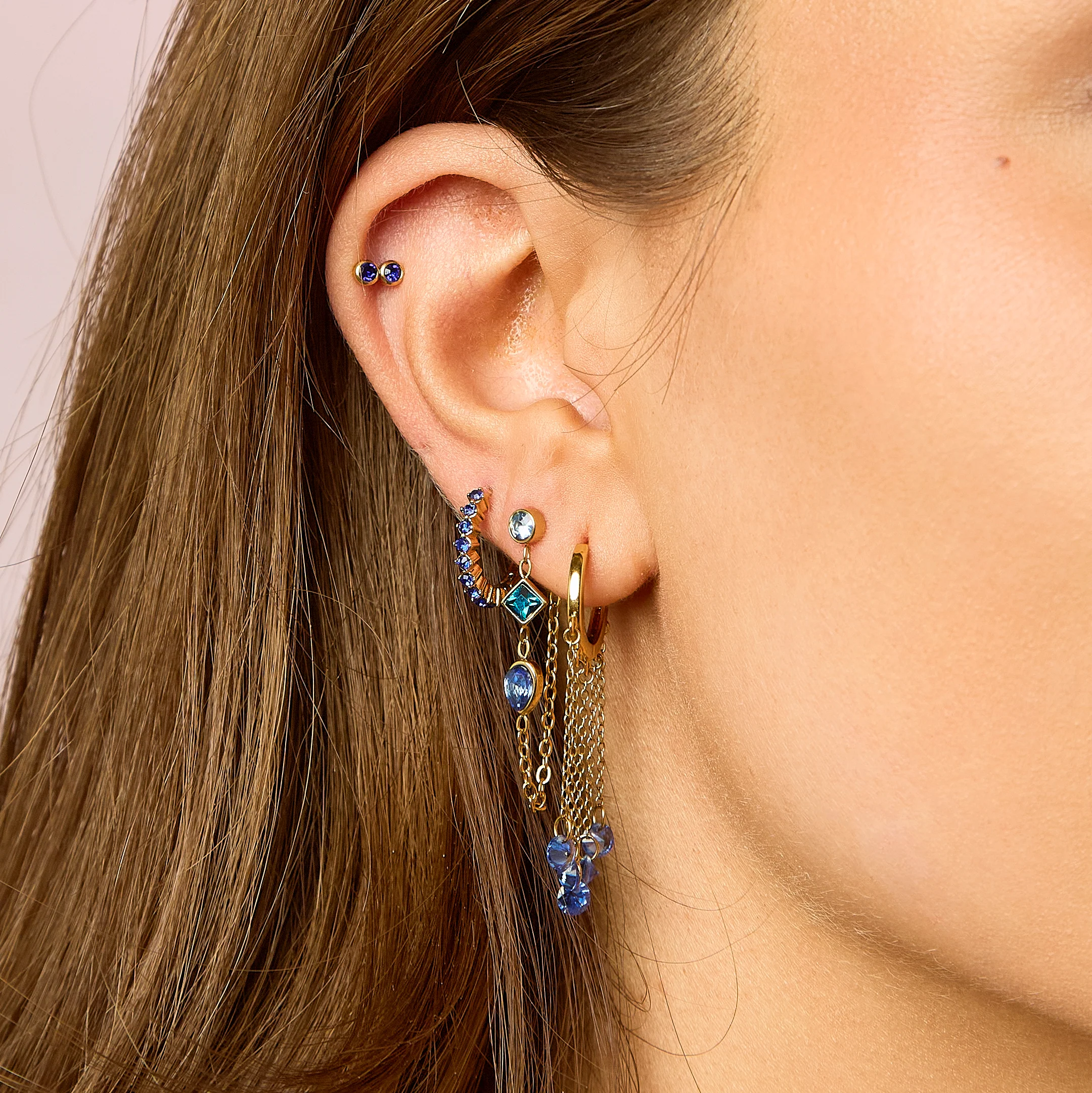 Molly Gold Blue Stud Earrings - Image 3