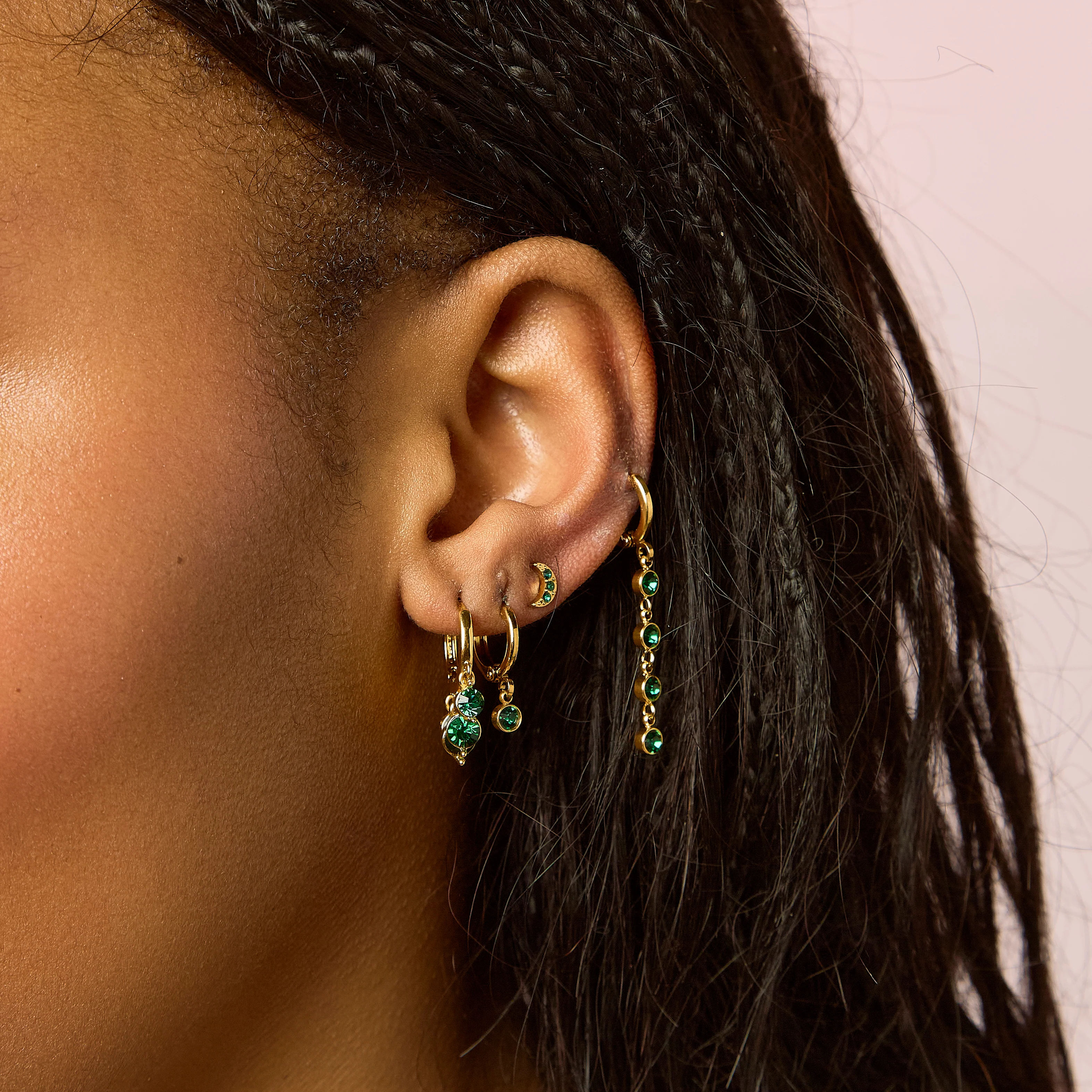 Molly Gold Green Huggie Earrings - Image 3