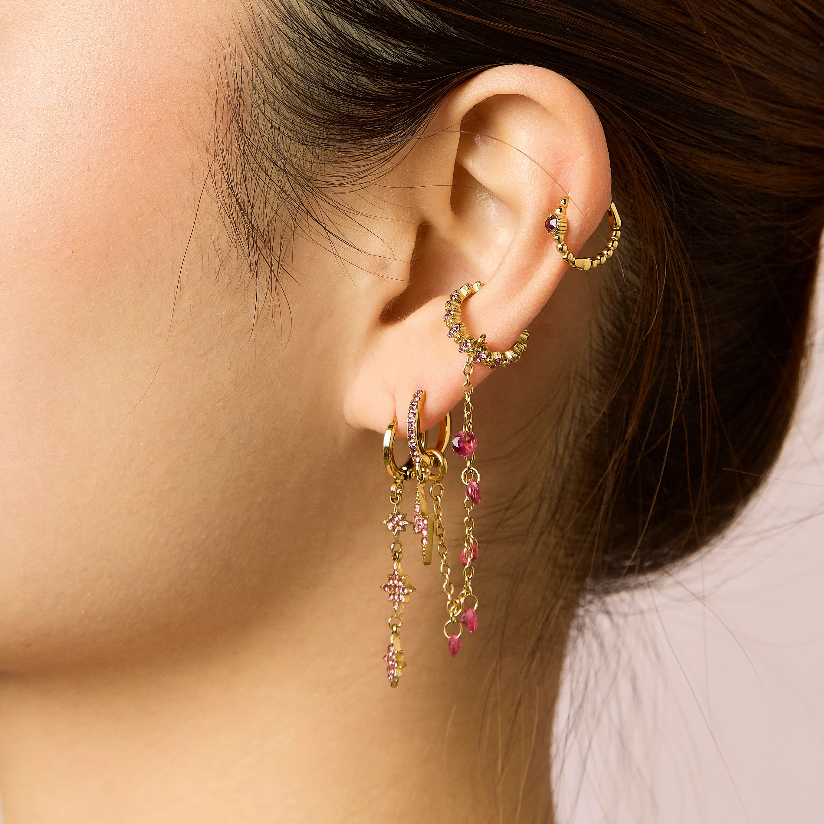 Nadine Gold Pink Dainty Gem Huggie Earrings - Image 3