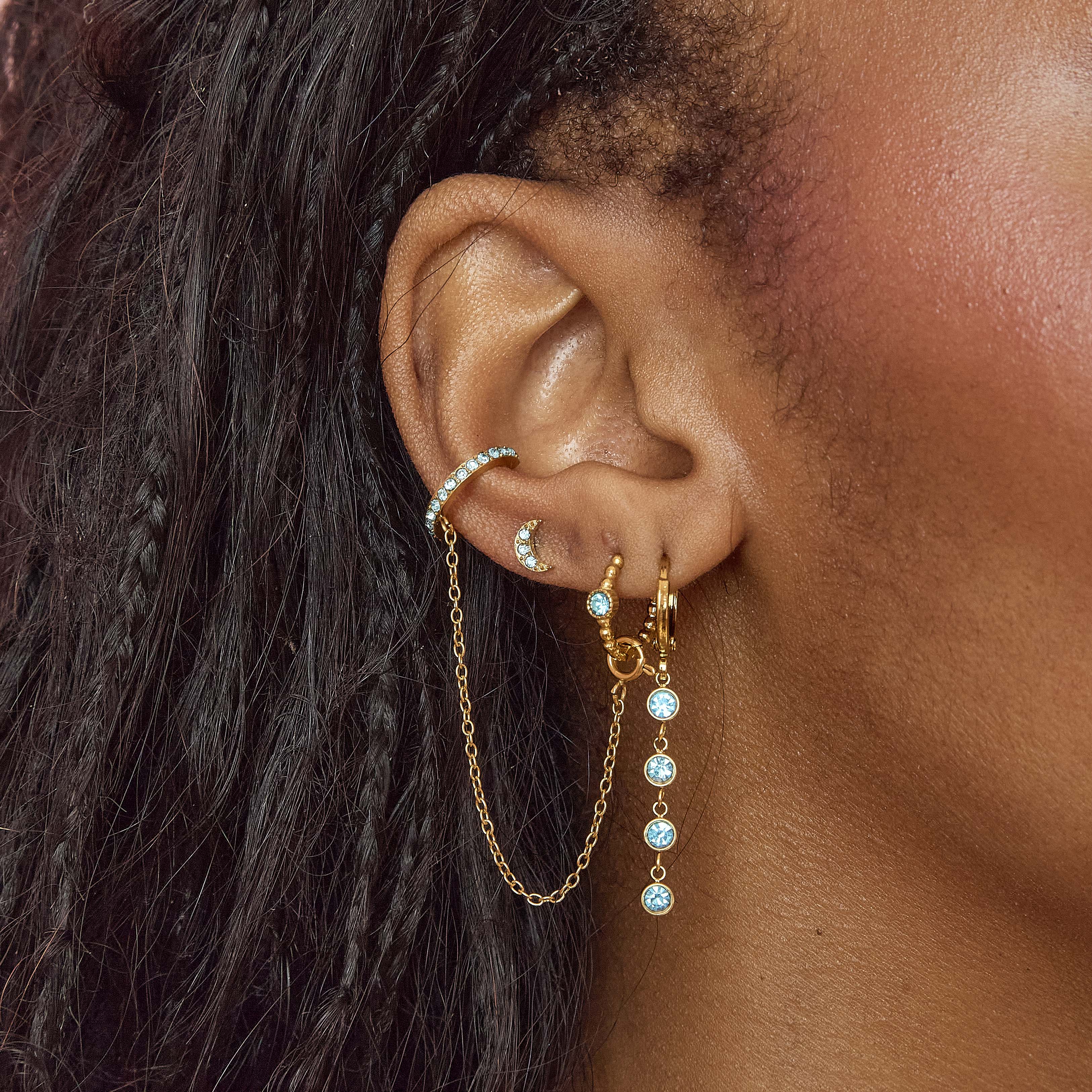 Nadine Gold Turquoise Dainty Gem Huggie Earrings - Image 2