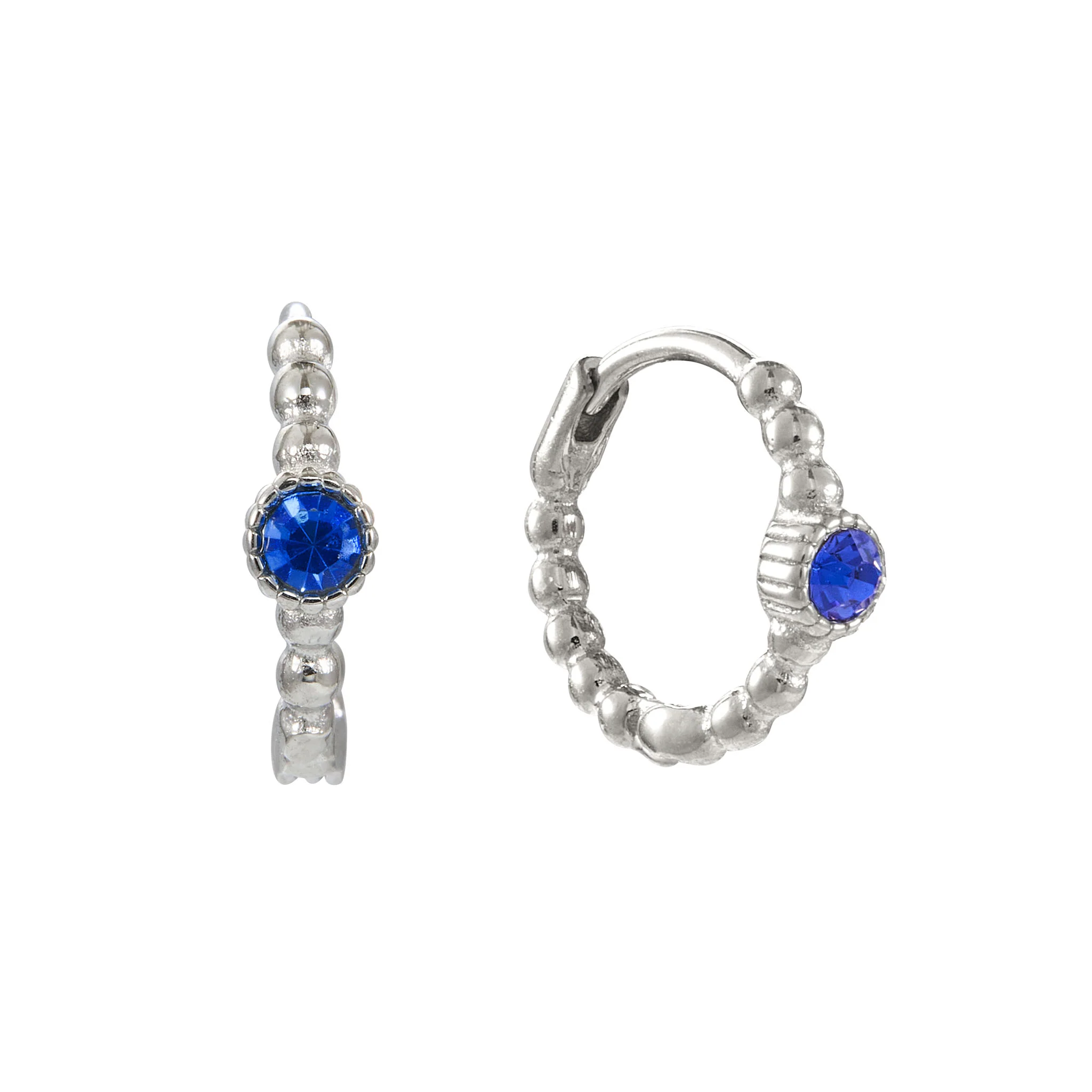 Nadine Silver Blue Dainty Gem Huggie Earrings