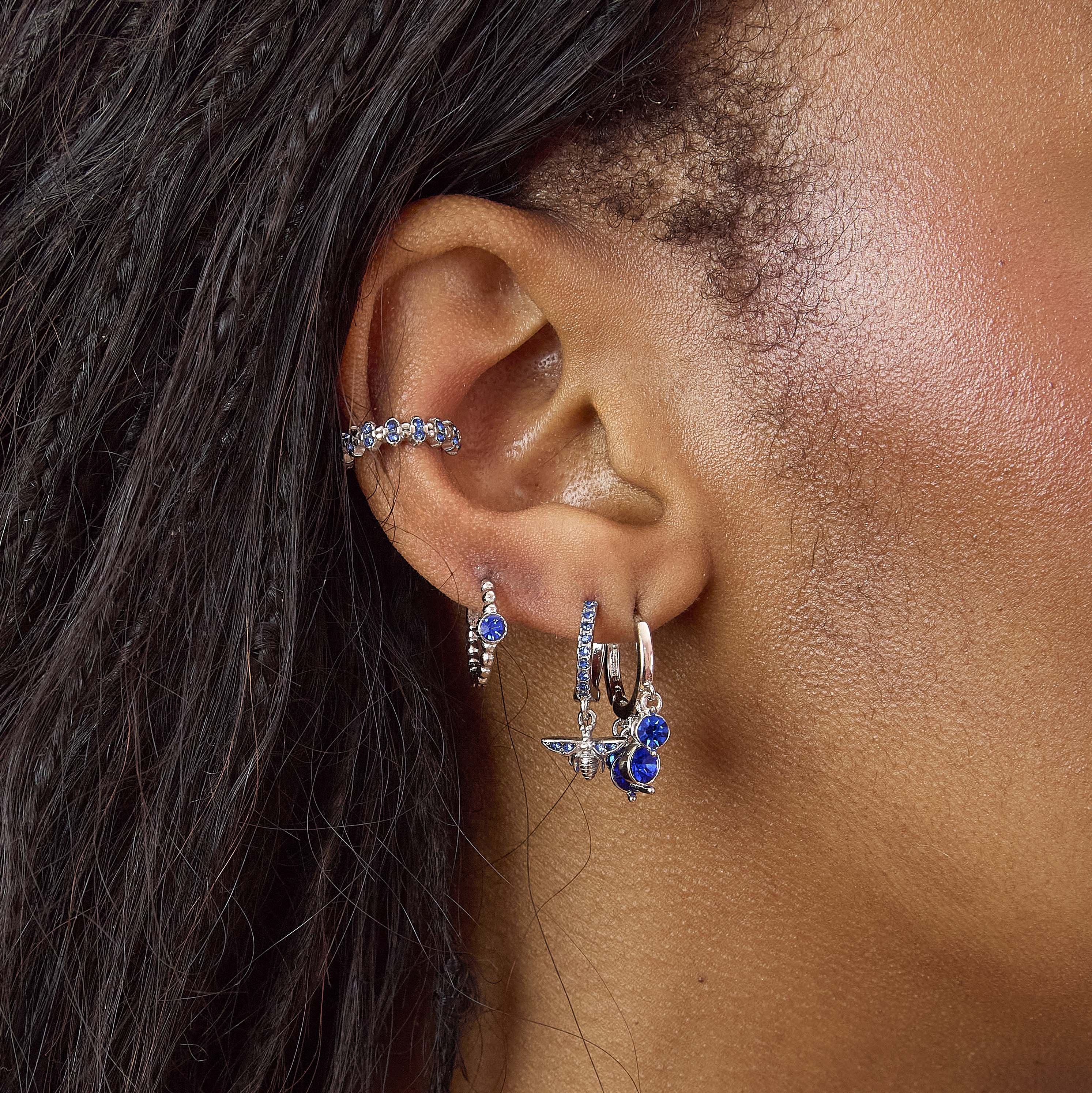 Nadine Silver Blue Dainty Gem Huggie Earrings - Image 2