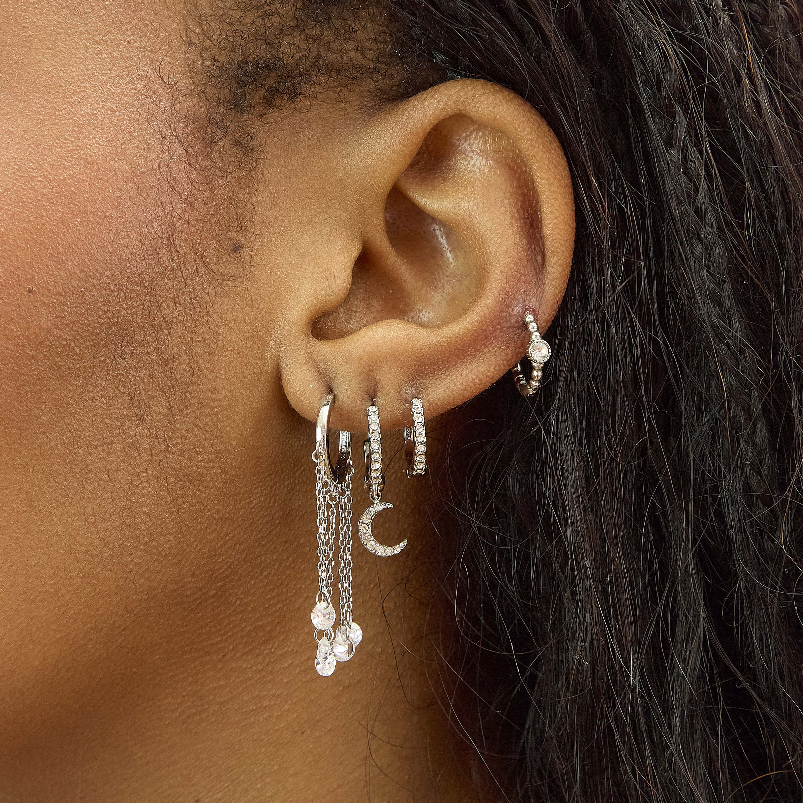 Nadine Silver Crystal Dainty Gem Huggie Earrings - Image 2