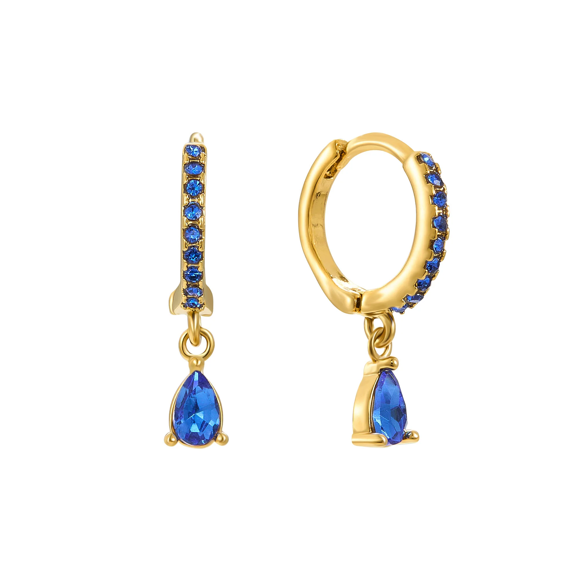 Ottillie Gold Blue Raindrop Huggie Earrings