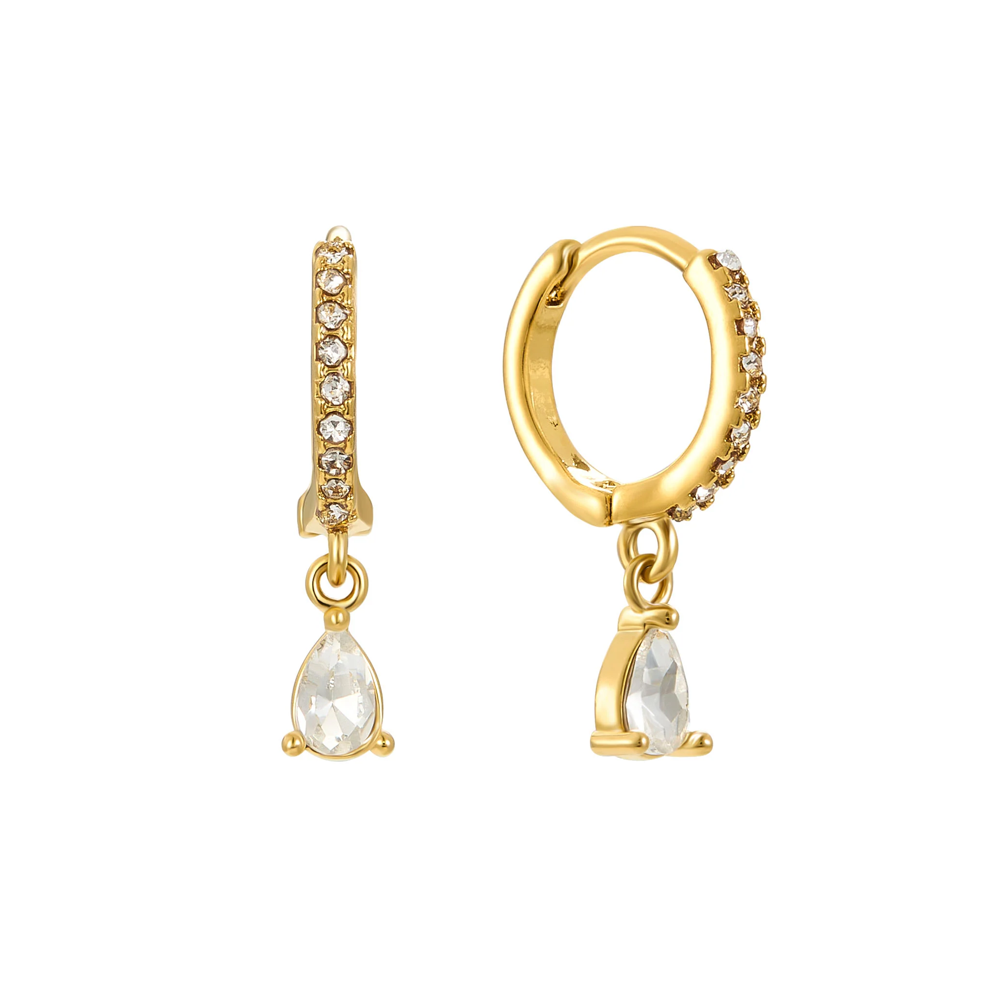 Ottillie Gold Crystal Raindrop Huggie Earrings