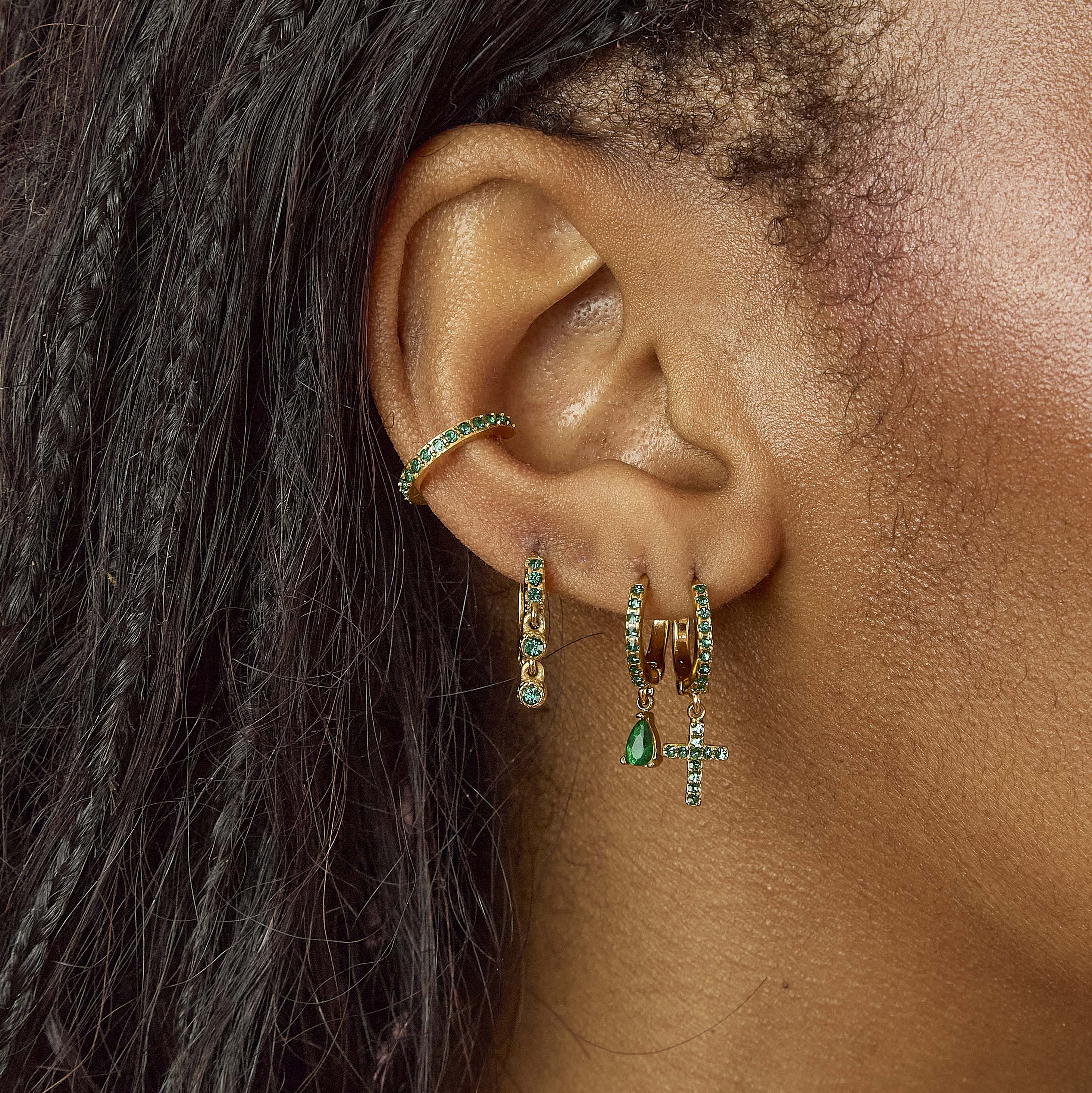 Ottillie Gold Green Raindrop Huggie Earrings - Image 3