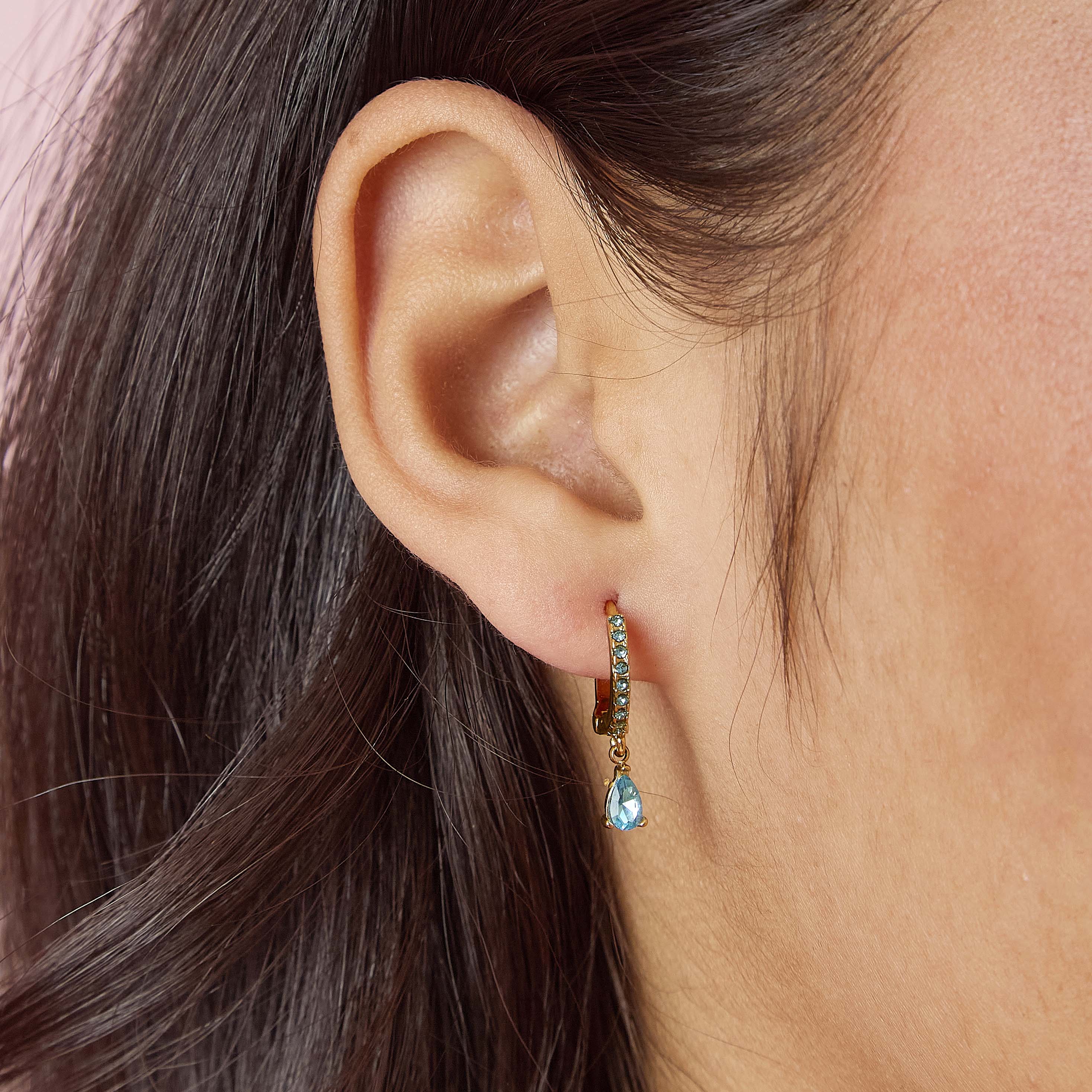 Ottillie Gold Turquoise Raindrop Huggie Earrings - Image 2