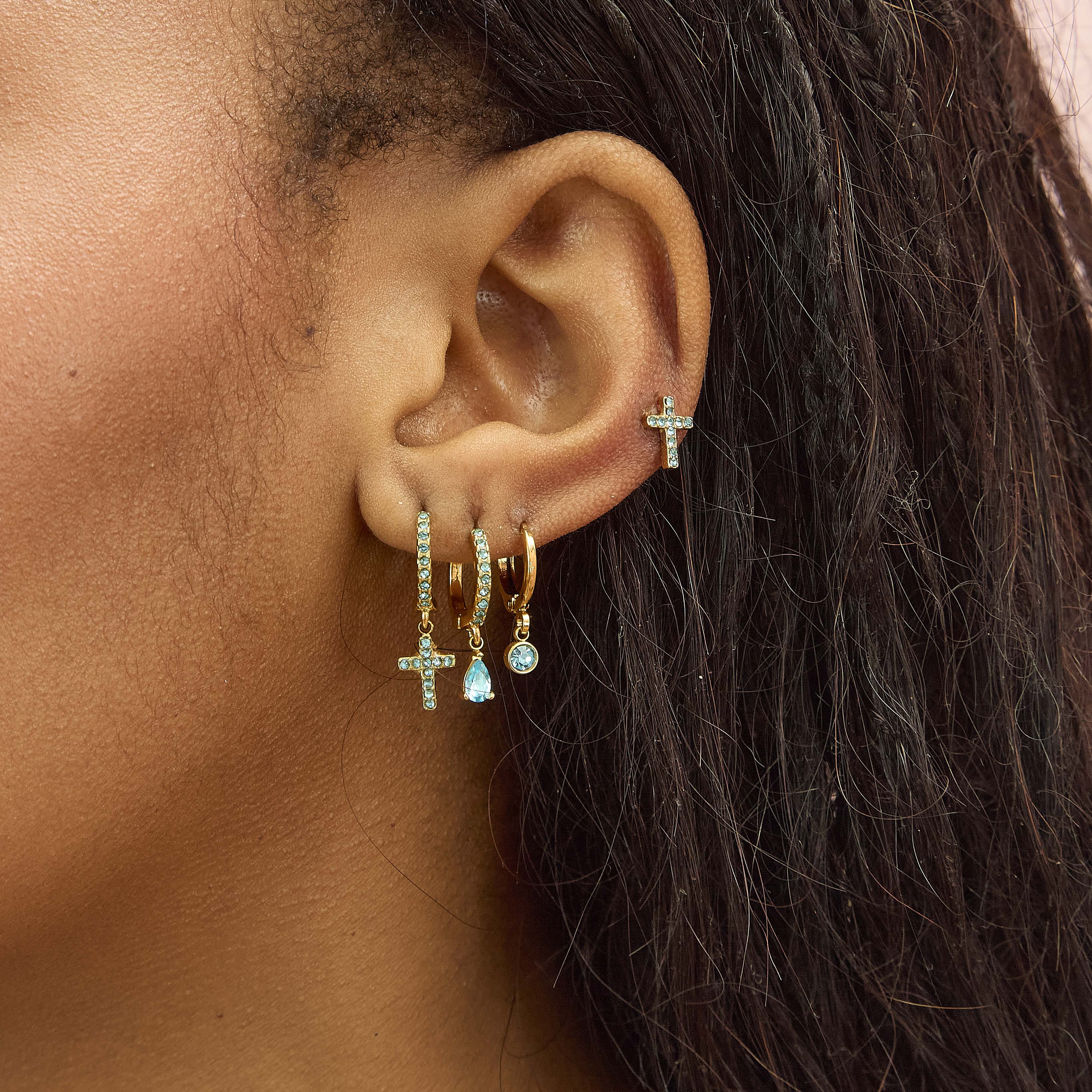 Ottillie Gold Turquoise Raindrop Huggie Earrings - Image 3