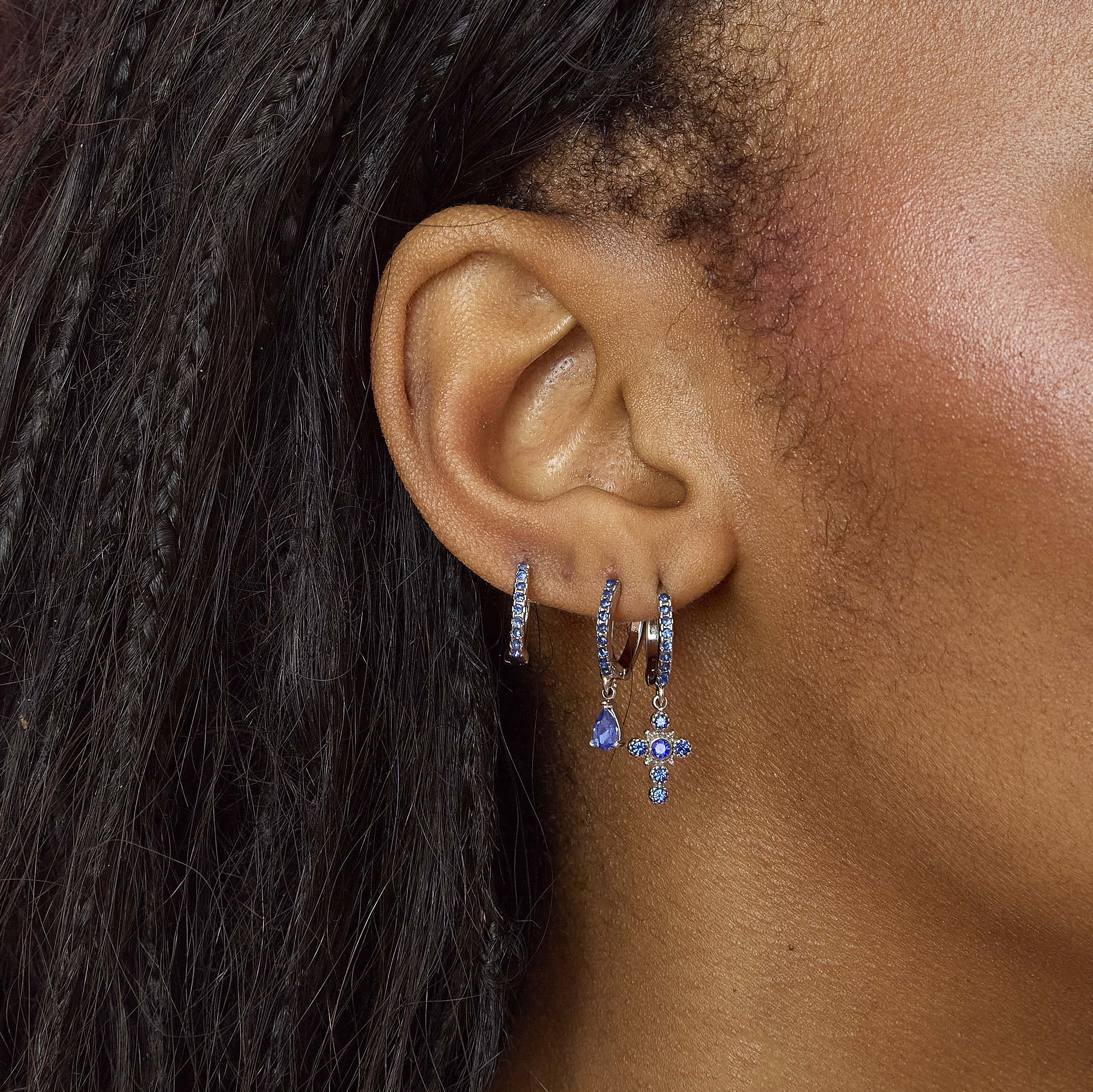 Ottillie Silver Blue Raindrop Huggie Earrings - Image 2