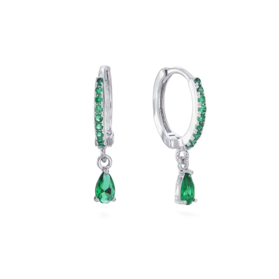 Ottillie Silver Green Raindrop Huggie Earrings