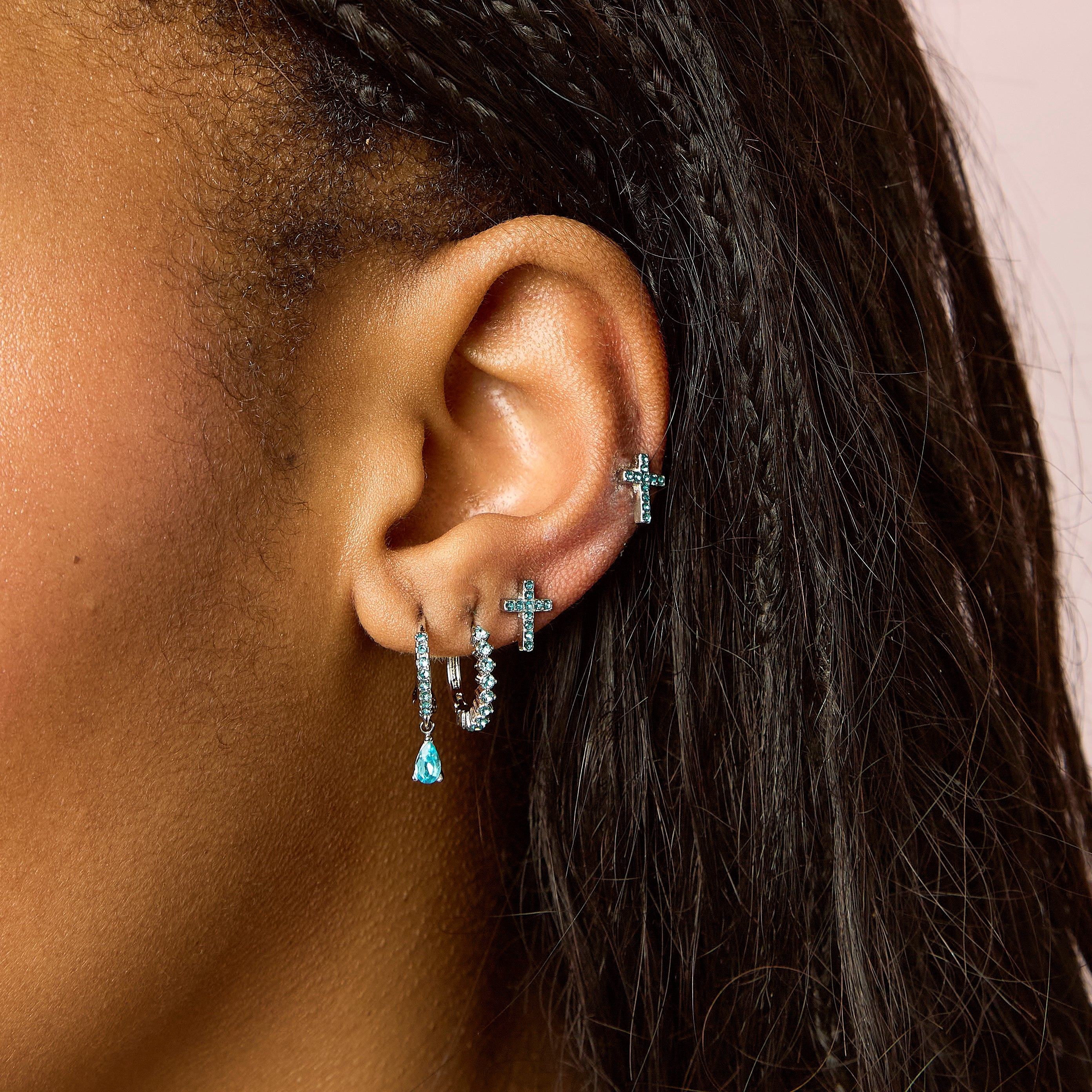 Ottillie Silver Turquoise Raindrop Huggie Earrings - Image 2